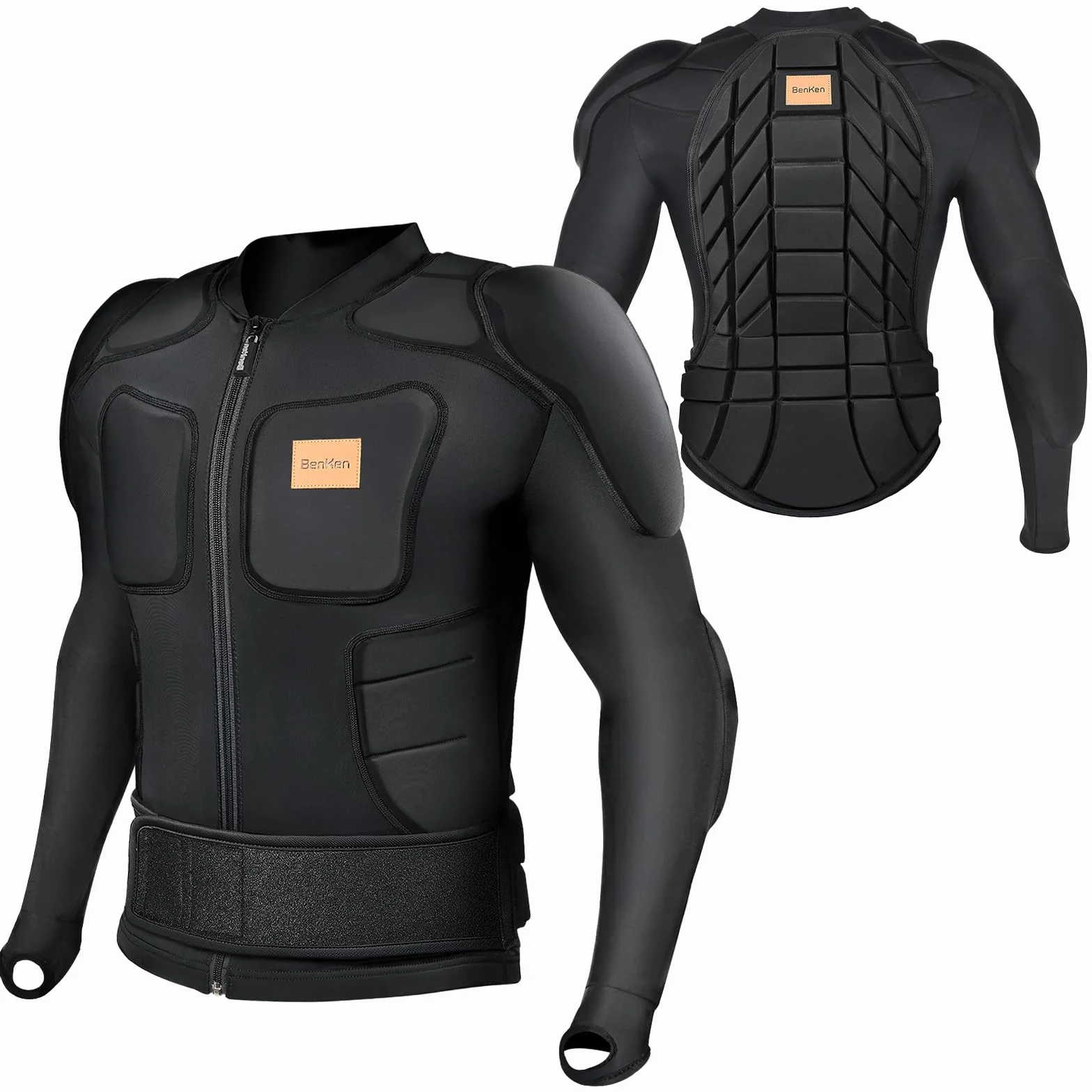Benken - Sotto giacca regolabile da sci a maniche lunghe Protector Guard Gear Pad con fodera protettiva per schiena e spalle, regolabile per donna e uomo Top Upper Padded Armor