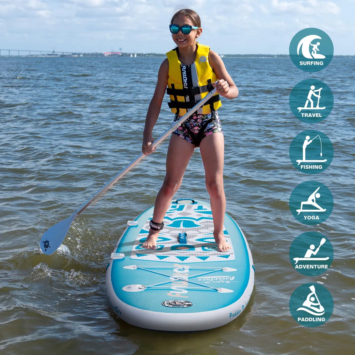 FunWater Tavola SUP Gonfiabile Surf Paddle Board, Ultralight SUP per tutti i livelli con paddle, pinne, zaino, pompa, kit di riparazione, guinzaglio, borsa telefonica