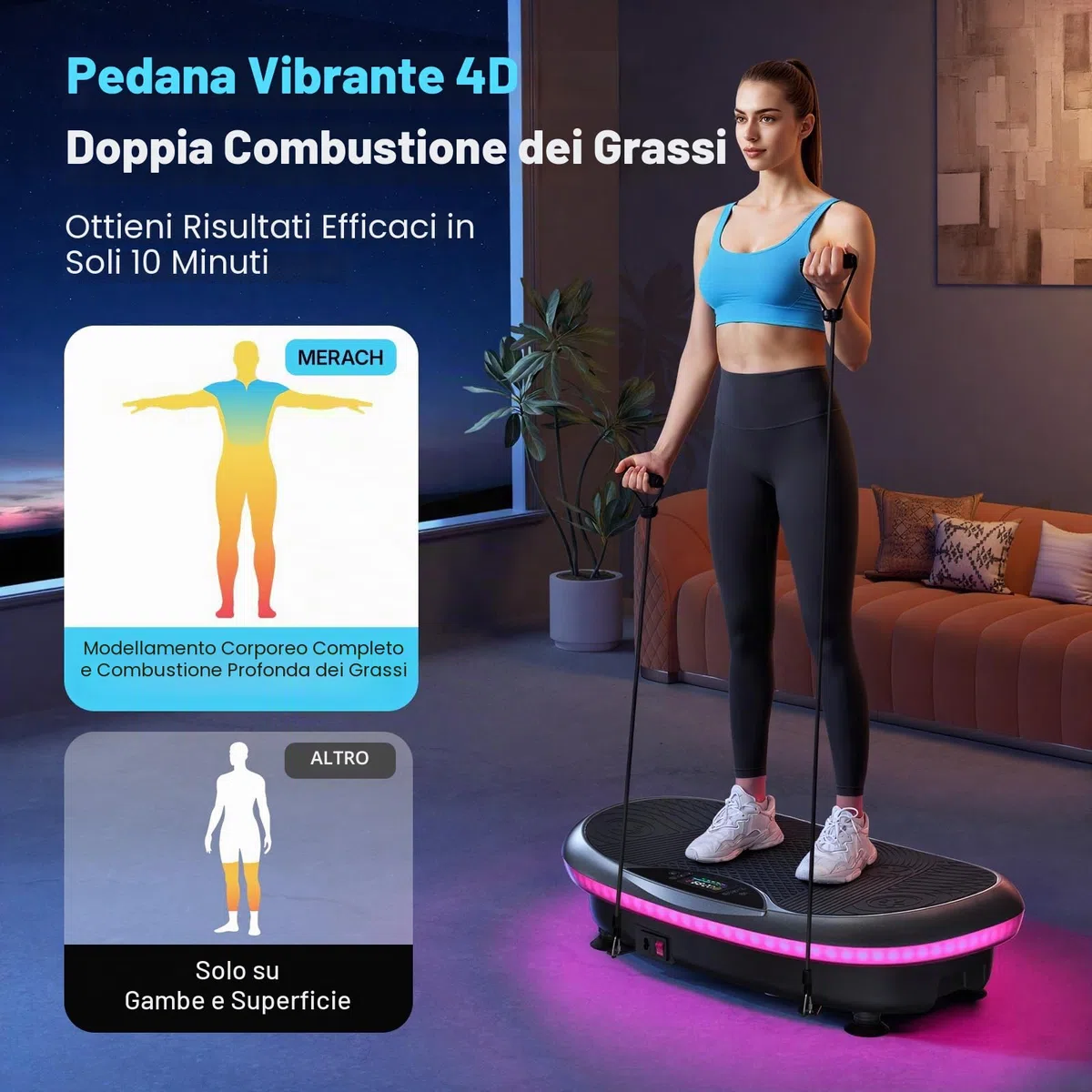 MERACH 4D Pedana Vibrante Con 7 Modalità Di Vibrazione, 120 Livelli Di Velocità, 5 Programmi Intelligenti, Altoparlante Bluetooth Integrato E Luce Ambientale