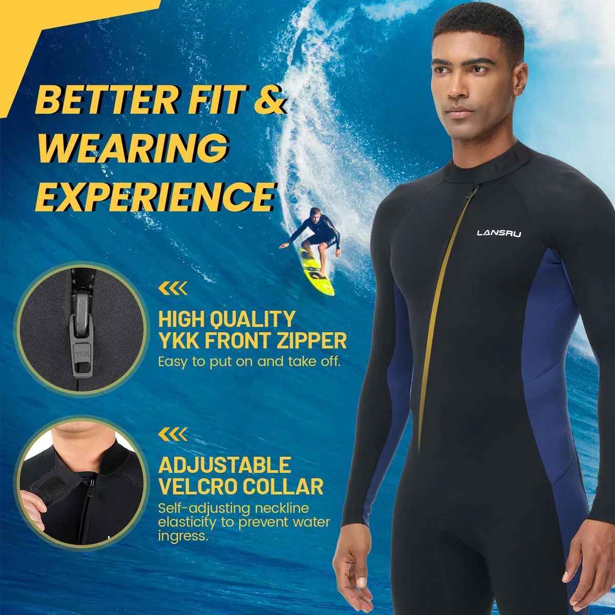 Mute da uomo, in neoprene CR da 5/4 mm, ideale per immersioni termiche in acqua fredda, cerniera frontale per surf, snorkeling, immersioni, nuoto