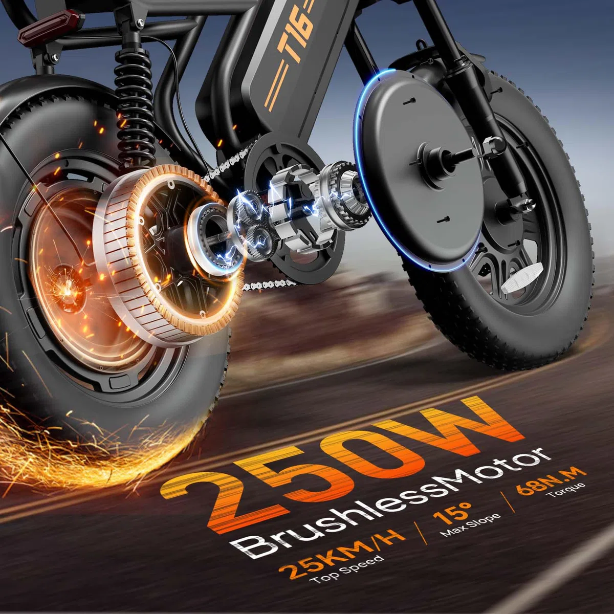 URLIFE Bicicletta Elettrica 16" x 3.0, Batteria Rimovibile da 48V 13Ah, Motore Brushless da 250W, Autonomia di 100km, Bici Elettrica con Doppia Sospensione, Scatola di Immagazzinaggio Ebike per Adulti