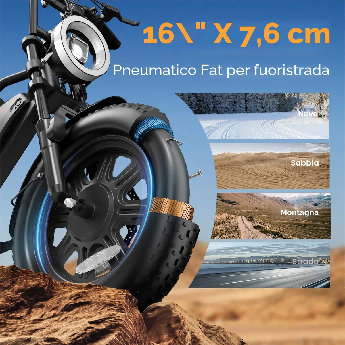 URLIFE Bicicletta Elettrica 16" x 3.0, Batteria Rimovibile da 48V 13Ah, Motore Brushless da 250W, Autonomia di 100km, Bici Elettrica con Doppia Sospensione, Scatola di Immagazzinaggio Ebike per Adulti