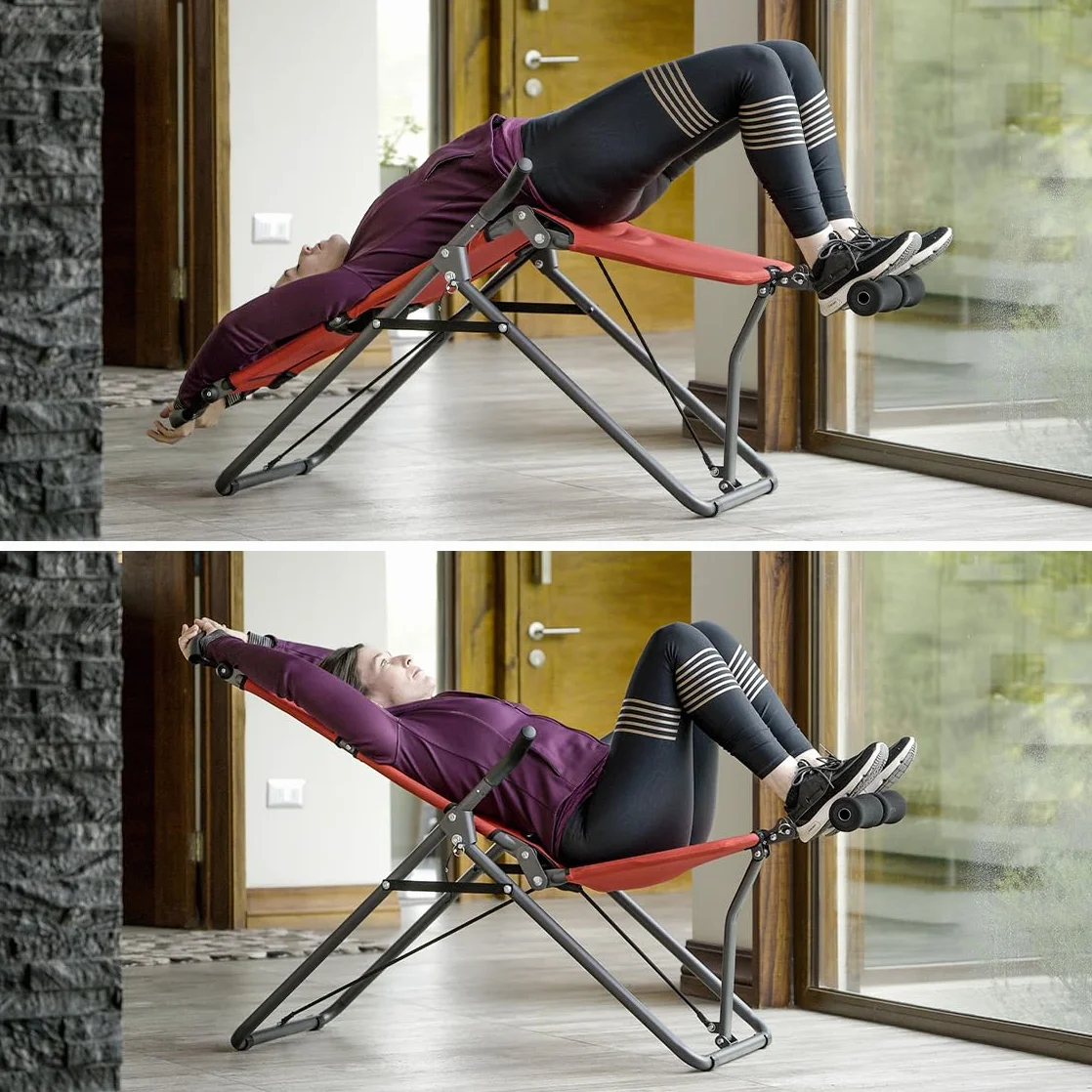 BackLounge - Allenamento della schiena a inversione | Panca a inversione | Allungamento della colonna vertebrale | Rotelle massaggianti integrate | Pieghevole