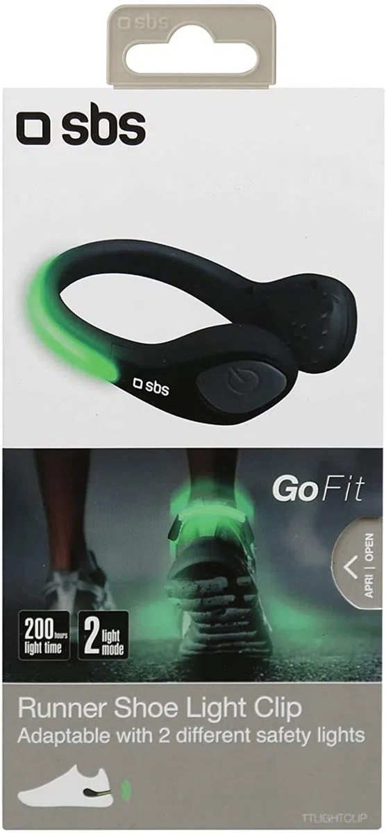 SBS Luce di sicurezza per scarpe da corsa, luce verde intermittente o fissa, adatta per running e jogging di sera