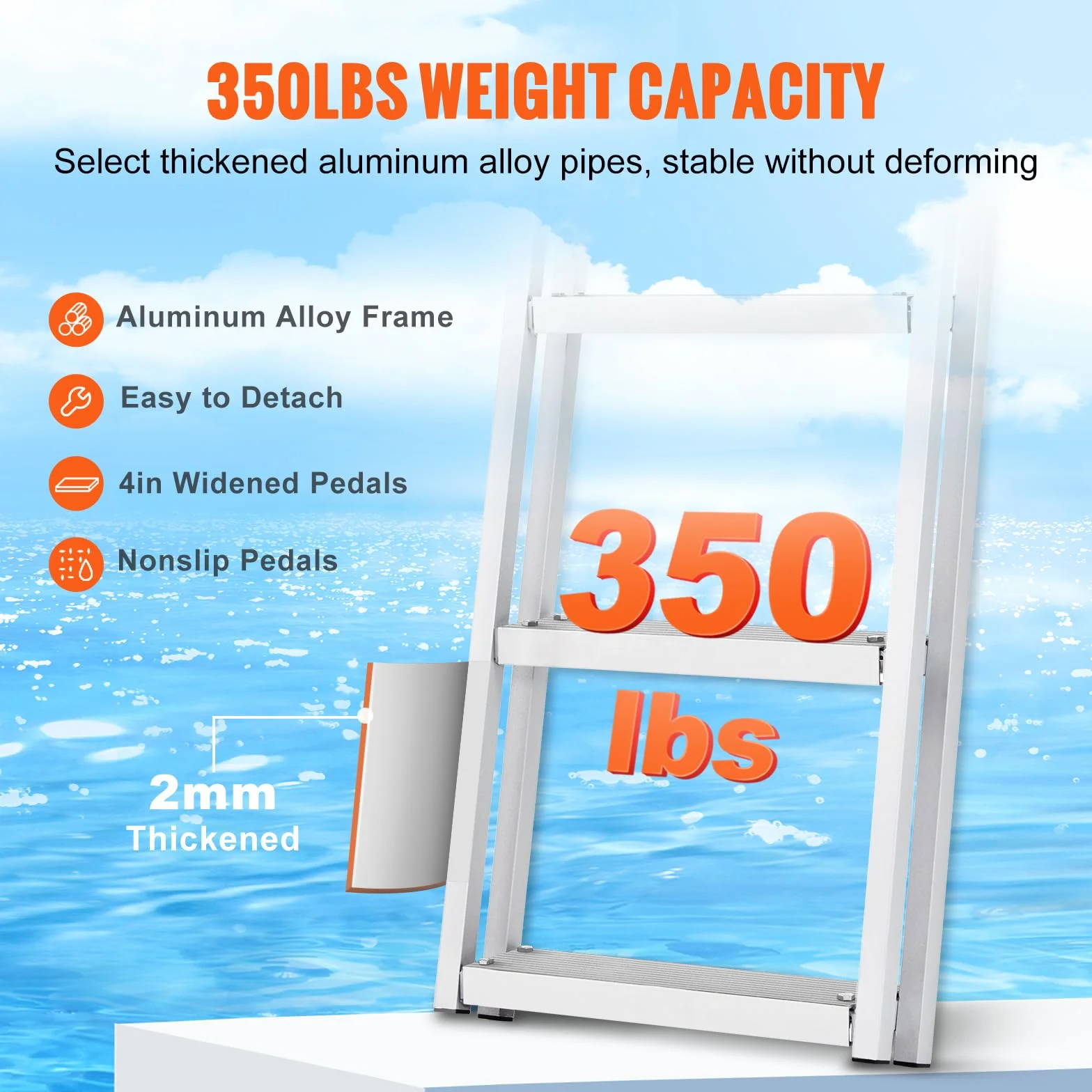 VEVOR Scaletta per Pontile, 5 Gradini Rimovibili, Scala per Barca in Lega di Alluminio, Carico 158,7 kg con Gradino Antiscivolo, Facile da Installare per Barca, Lago, Piscina, Imbarco Marittimo
