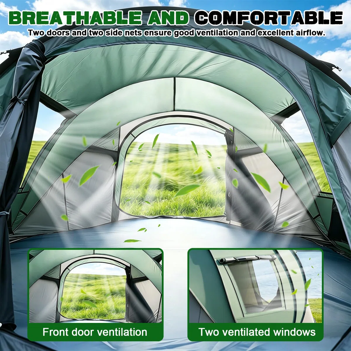 Tenda da Campeggio Pop-up per 4-5 Persone, Tenda Automatica in 3 Secondi, Impermeabile, Protezione Solare, Tenda Familiare a Cupola Portatile Leggera per Campeggio All'aperto