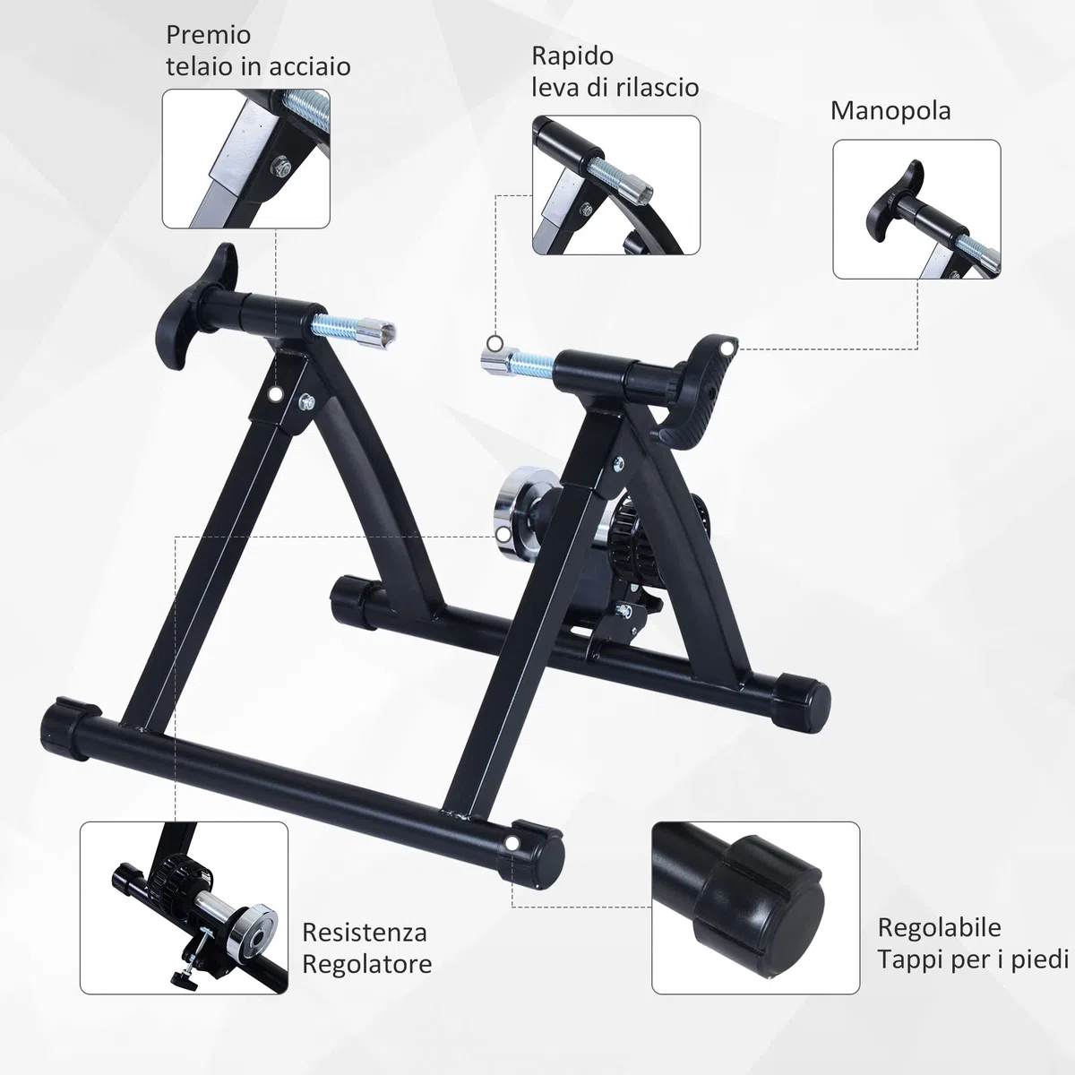 HOMCOM Rullo per Bici per Allenamento a Casa, Pieghevole in Acciaio per Ruote da 26''-28'', 54.5x47.2x39.1cm