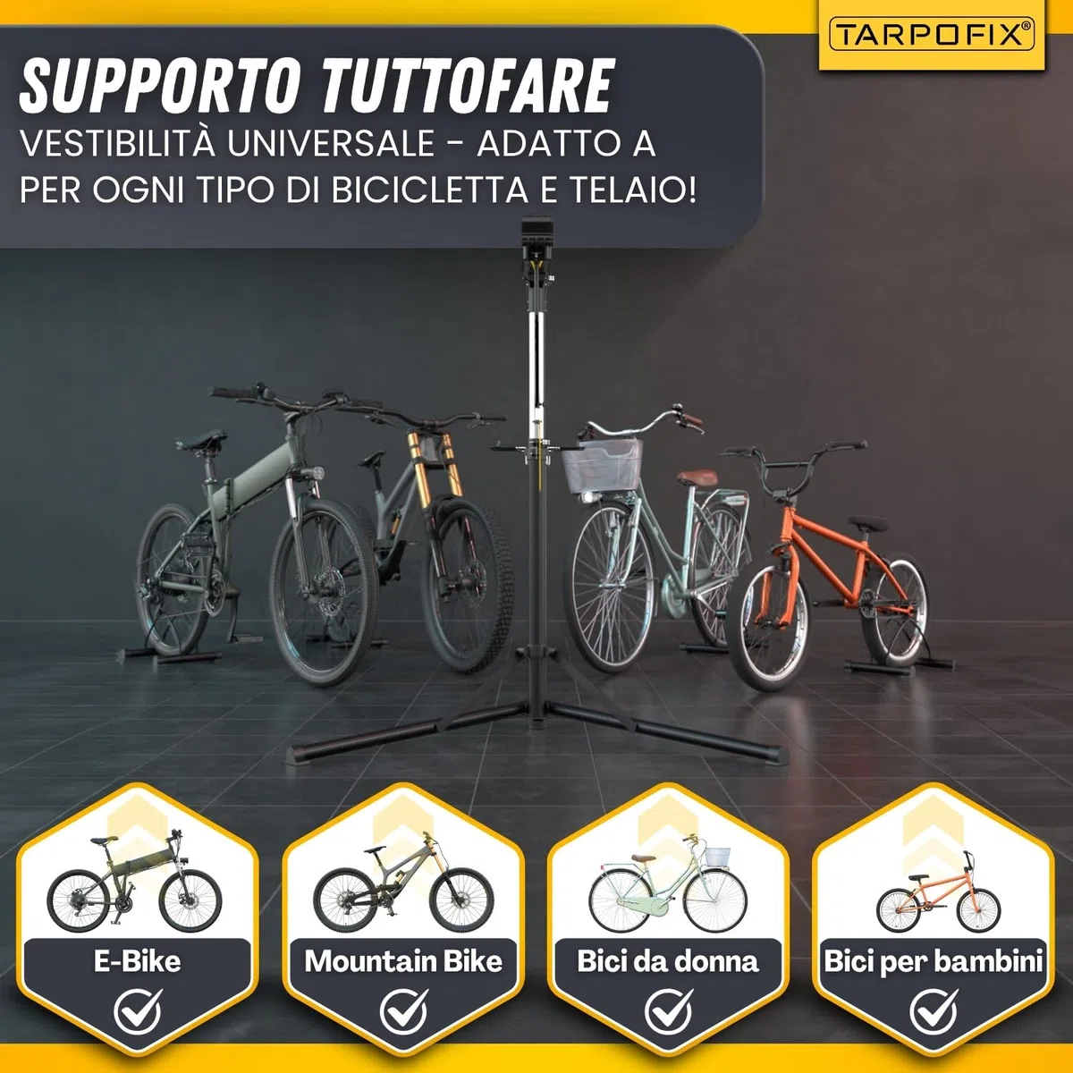 Tarpofix® Cavalletto Manutenzione Bici fino a 50kg | Stabile e Regolabile per Bike ed E-Bike | Supporto Manutenzione Bici Professionale per Riparazioni Bicicletta