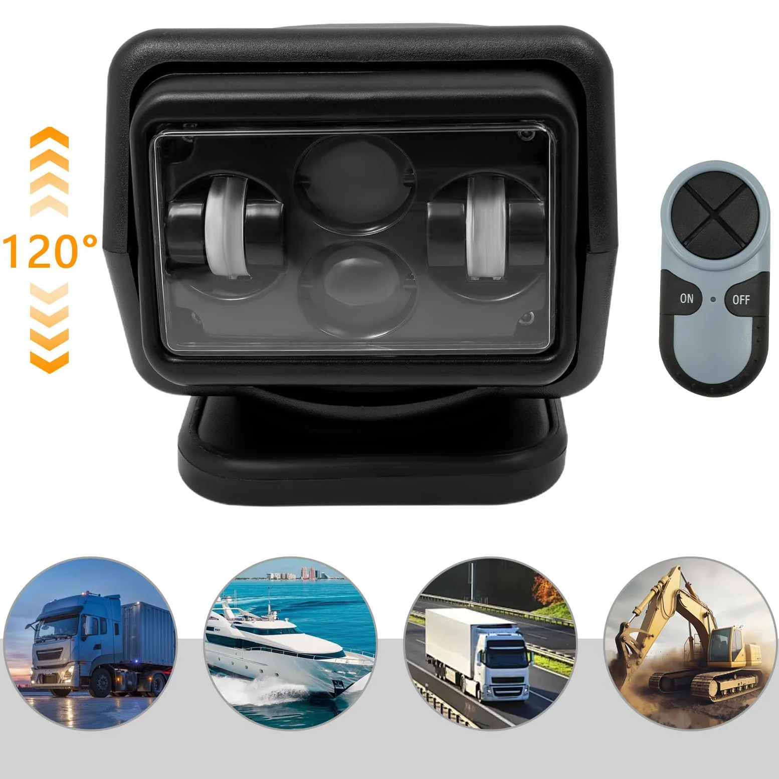 Faro da lavoro a LED con telecomando 60W 8000LM – IP67 Luce da lavoro impermeabile con base magnetica per fuoristrada, camion, imbarcazioni, campeggio – Girevole a 360°, telecomando incluso (Nero)
