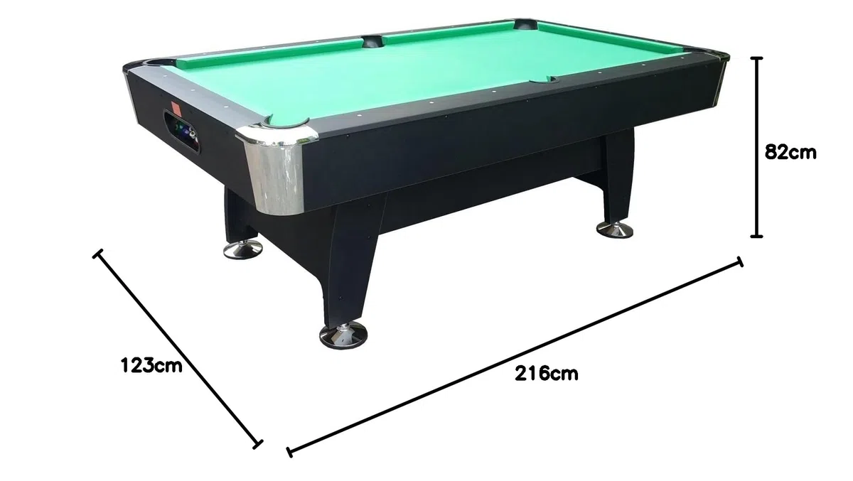 NG Biliardi - Tavolo da Biliardo Black Norman Light (216 cm), Pre-Montato, con Sistema di Ritorno Biglie e Regolatori di Livello, Panno Professionale Verde, Regolamentare