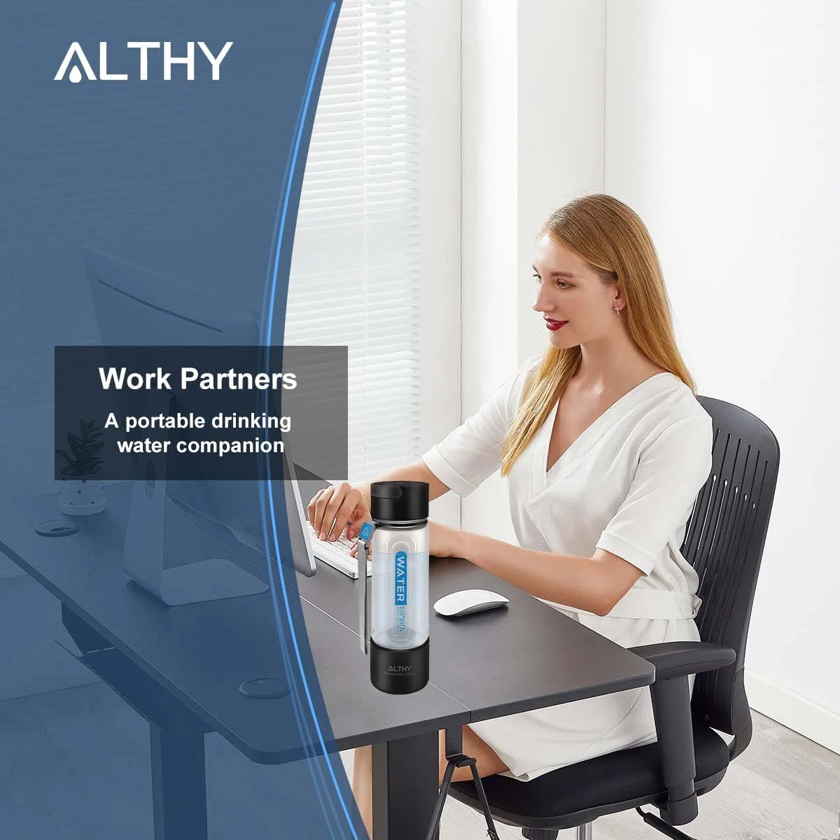 ALTHY Borraccia Acqua Idrogenata, Tecnologia SPE PEM Ionizzatore Generatore Di Acqua Idrogenata, Capacità Da 420 ml, Con Adattatore Per Inalatore, Batteria ad alta capacità, Elettrolizzato 40 volte