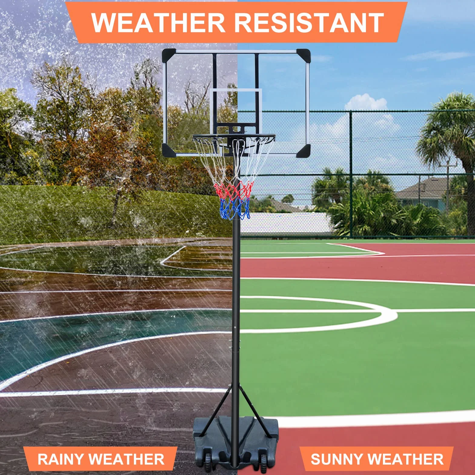 HIONRE Set di canestro da basket trasparente da 2,1 m, professionale, per esterni, con ruote, altezza regolabile 165 cm-213 cm, nero