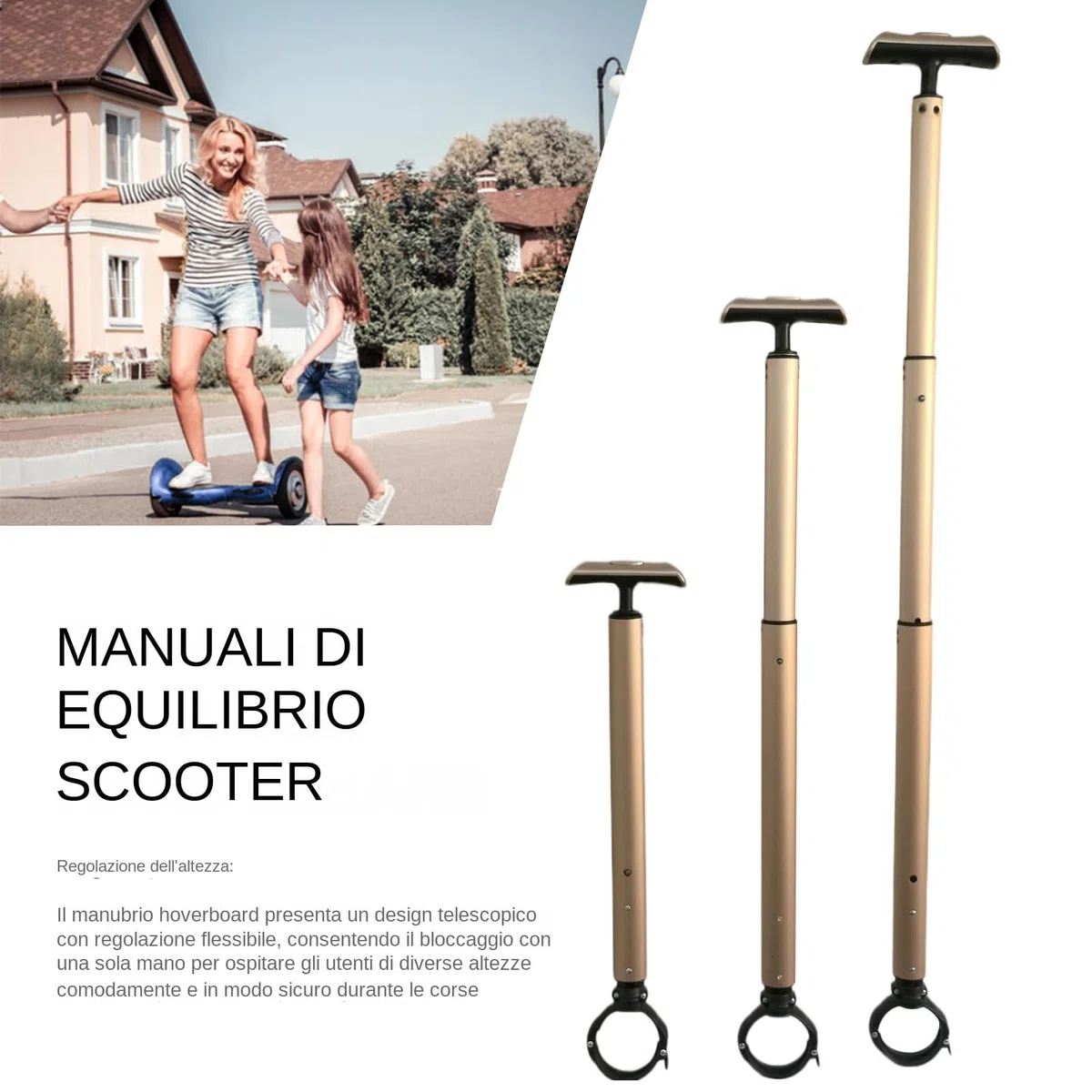 Manubrio per Hoverboard | Barra Stabilizzatrice in Lega di Alluminio - Accessori di Sicurezza Telescopici per Monopattini a Due Ruote con di Sostituzione