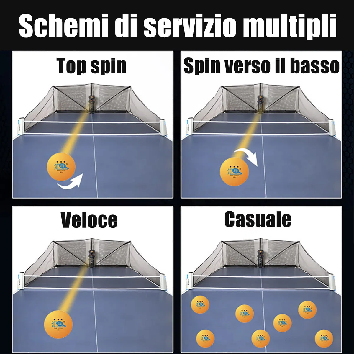 Macchina per Palline da Ping Pong Macchina per Palline Automatica Multi-Rotazione Multi-Goccia Macchina per Palline / 9 Diversi Robot da Ping Pong con Palline Rotanti