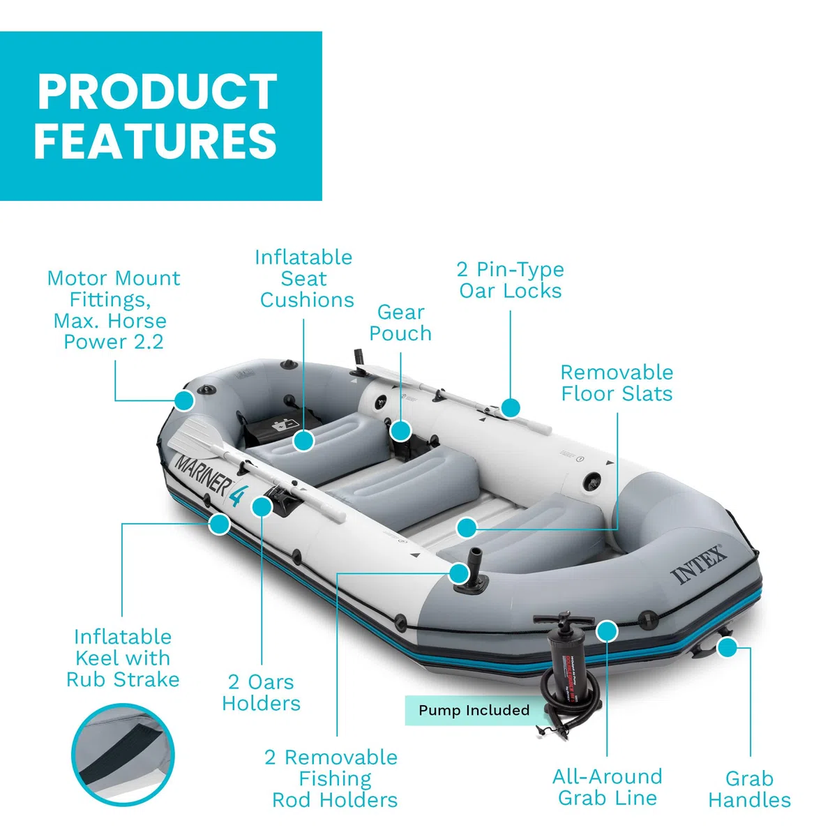 Intex 68376 4 Pro Mariner Battello gonfiabile 4 posti con remi e pompa