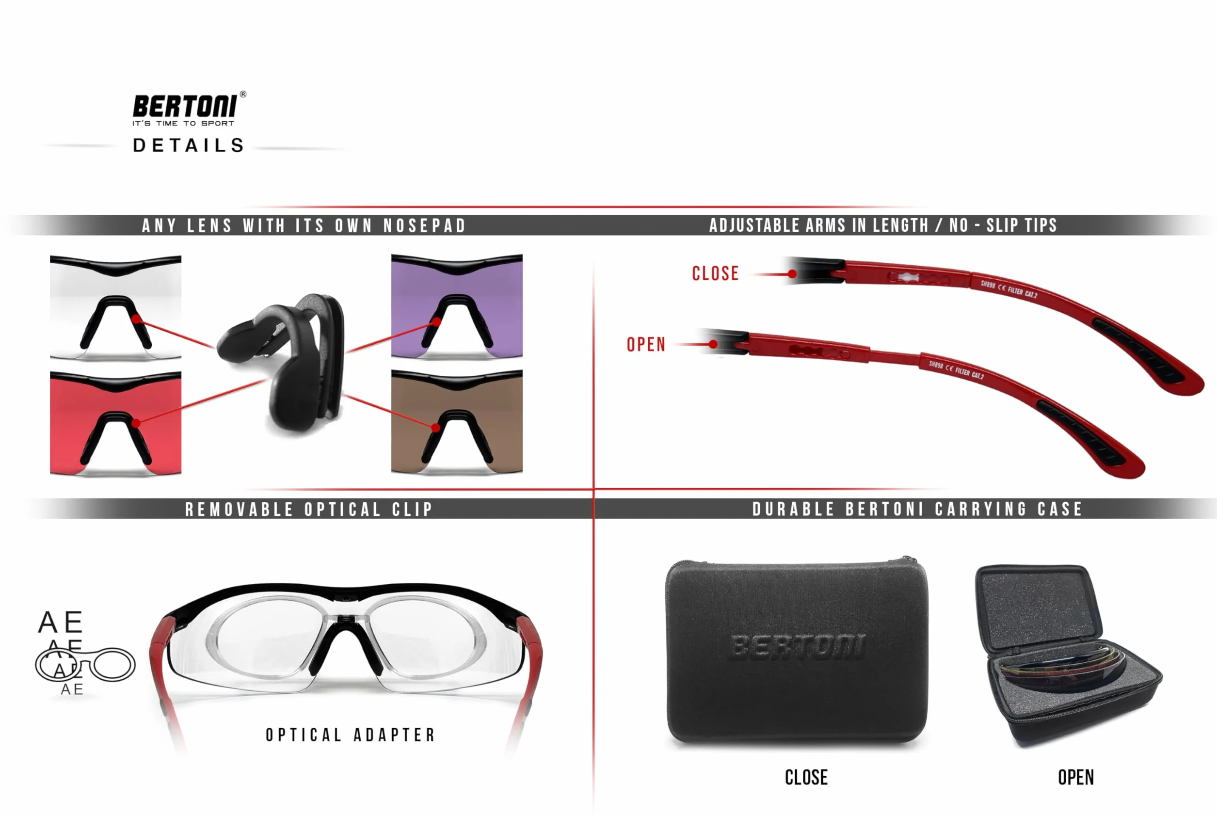Bertoni Occhiali da Tiro Sportivo Poligono con 4 Lenti Intercambiabili e Clip Accessorio per Lenti da Vista Graduate – SH898 SOS by Italy Occhiali Tattici Uomo e Donna per Shooting