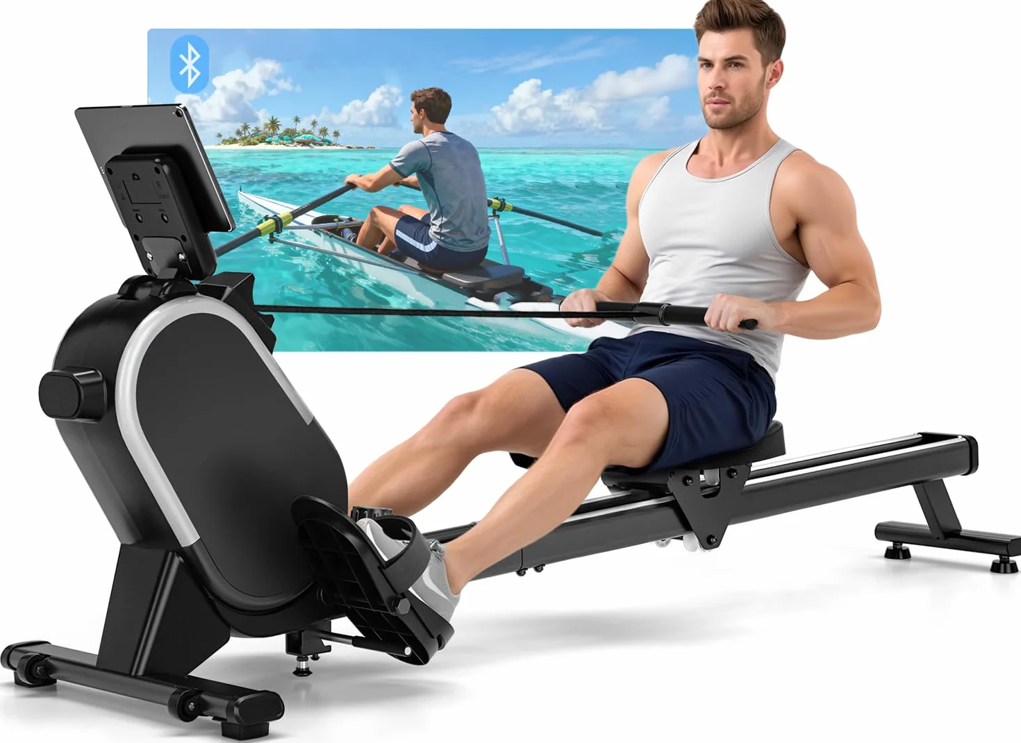 CHAOKE Vogatore Professionale per Casa, Vogatore Magnetico 16 Livelli di Resistenza e Doppia Guida Scorrevole,con App Compatibile, Monitor Bluetooth & Stent Capacità di Carico 160KG