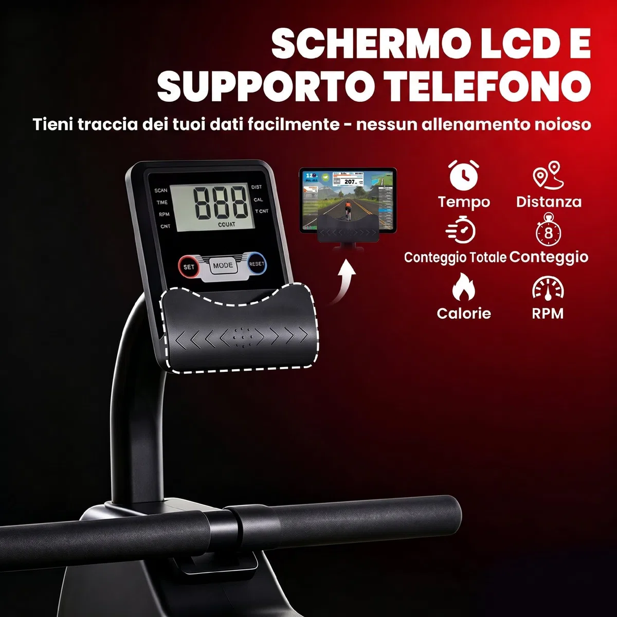 SPORTNOW Vogatore per Casa, Vogatore Magnetico Silenzioso, 16 Livelli Resistenza, APP Bluetooth, Display LCD, Portatelefono, Ruote, Stoccaggio Verticale Salvaspazio, Max 130kg, Fitness Casa Palestra
