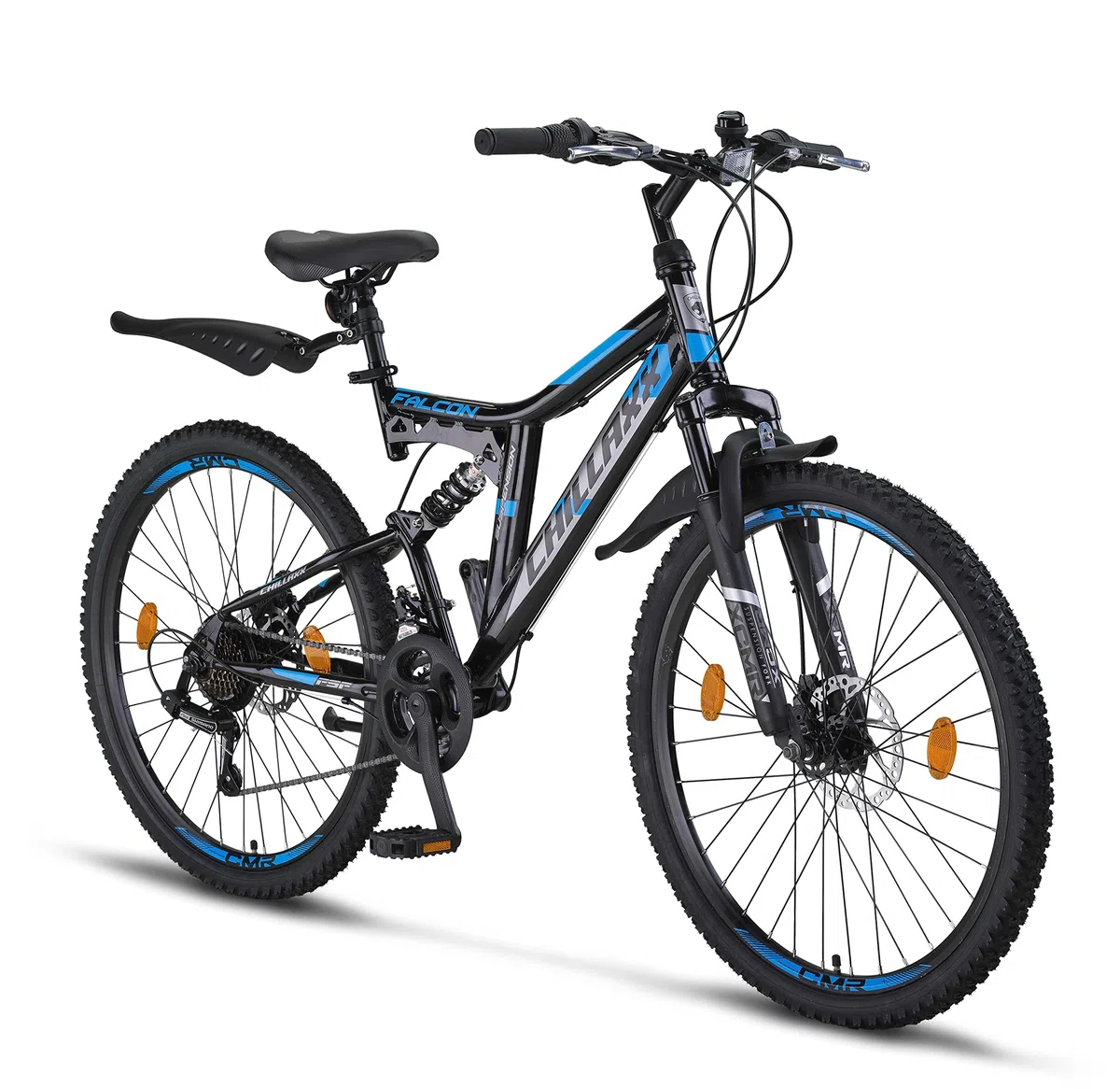 Chillaxx Bike Falcon Premium Mountain Bike da 24,26,27.5 e 29 pollici, bicicletta per ragazzi, ragazze, uomini e donne, freni a disco, cambio a 21 marce, sospensione completa