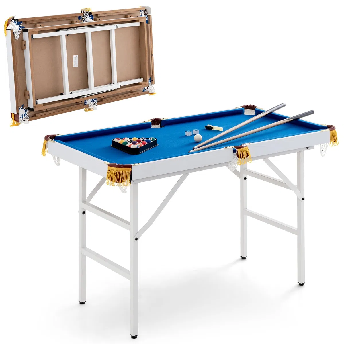HOMASIS Tavolo da Biliardo Pieghevole, Biliardo Professionale con Mazze, Gessetti, Palline, Triangolo e Spazzola, Carambola da Casa per Bambini e Adulti, 122 x 64 x 78 cm