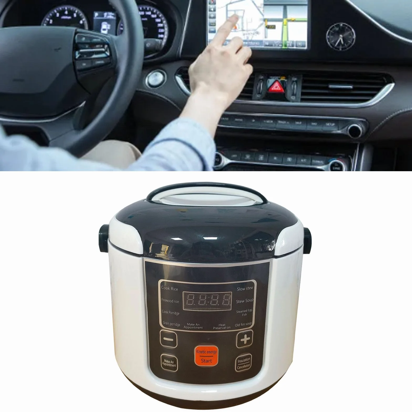 Mini Cuociriso Portatile 2L con Vassoio Vapore, Mantenimento Calore, Cottura Veloce per Auto Camion Casa Viaggi, per 2-4 Persone