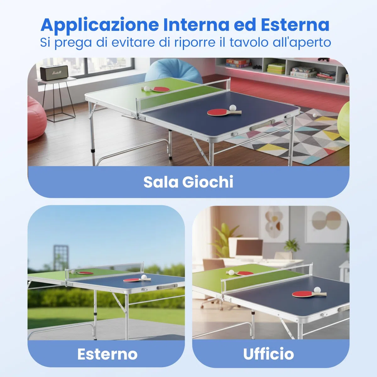 COSTWAY Tavolo da Ping Pong Portatile 120 x 76 cm, Set di Tennis da Tavolo Pieghevole con Rete, 2 Racchette, 2 Palline, Altezza Regolabile a 3 Livelli, Struttura in Alluminio, da Interno ed Esterno