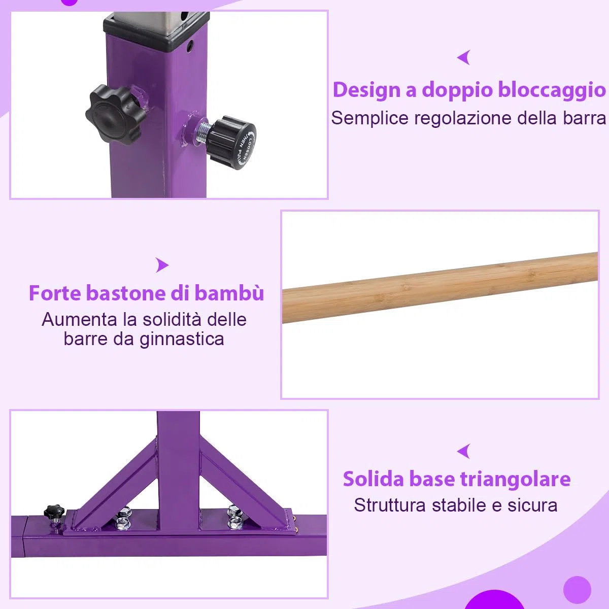 GYMAX Barre Doppie per Ginnastica, Allenamento Ginnico in Acciaio, Larghezza e Altezza Regolabile, Carico 120 kg+, Barra Ginnica per Bambini da 6 a 12 Anni, Ideale per Palestra, Casa