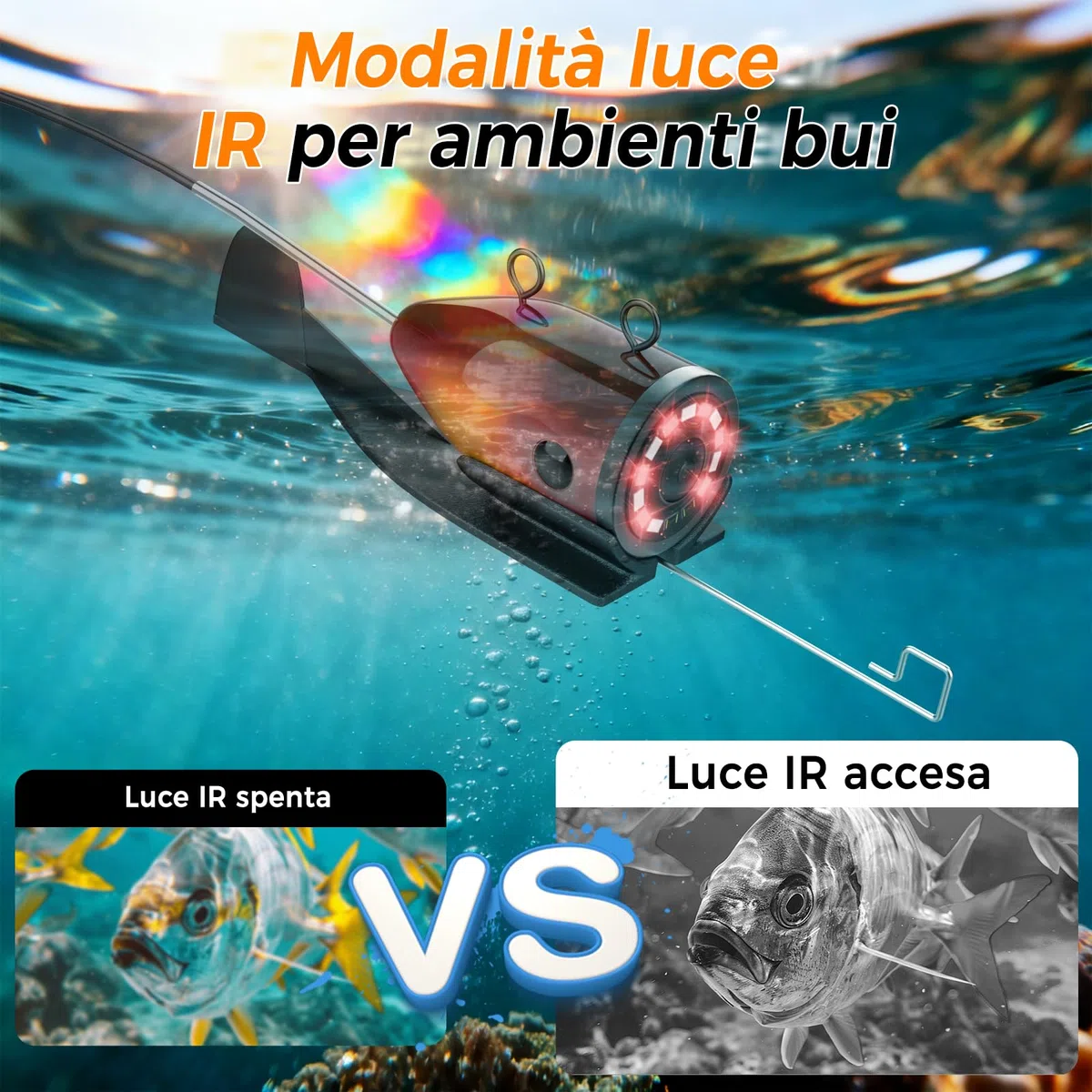 Ecoscandaglio da Pesca Telecamera subacquea 7" Impermeabile IP68 Cercatore Cavo per pesca in Mare, Lago, Fiume e Ghiaccio (15M)