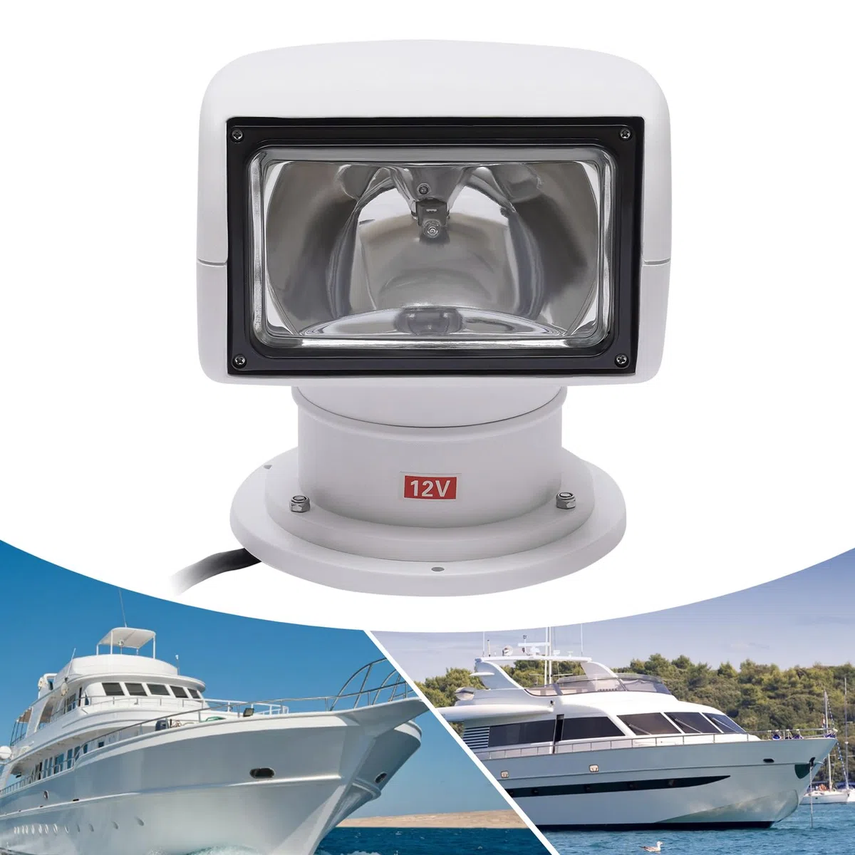 Faro per barca, girevole a 360 gradi, luce marina, 12 V, impermeabile, 100 W, barca da pescatore, barca, faro marino, telecomando, xeno, luce di ricerca per guardia costiera yacht