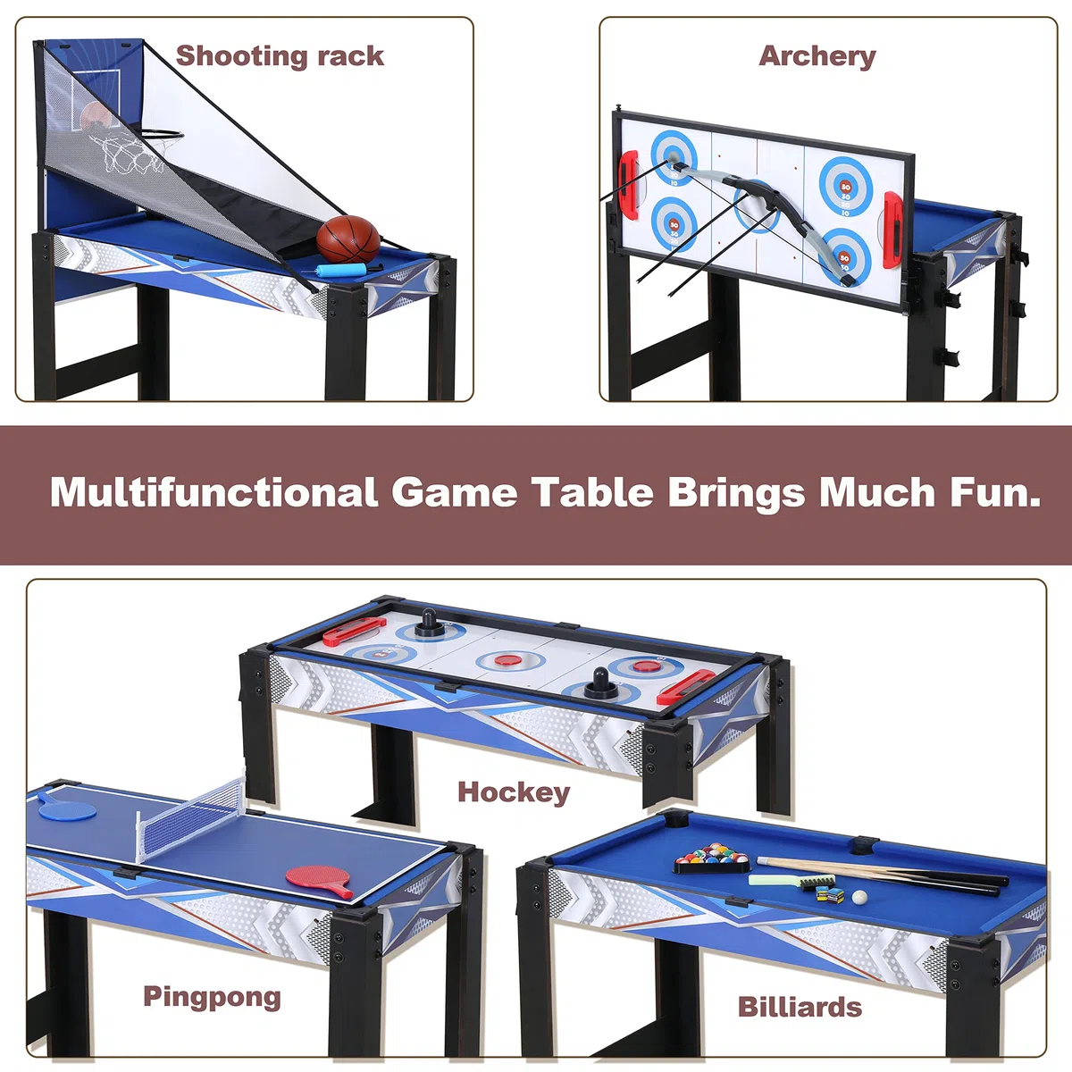 HLC Tavolo Multigioco,Giochi di Design Innovativo,Include Pallacanestro,Tiro con l'arco,Tavolo da Biliardo,Air Hockey,Tavolo da Ping Pong ecc. Tavolo Multi Gioco Grande