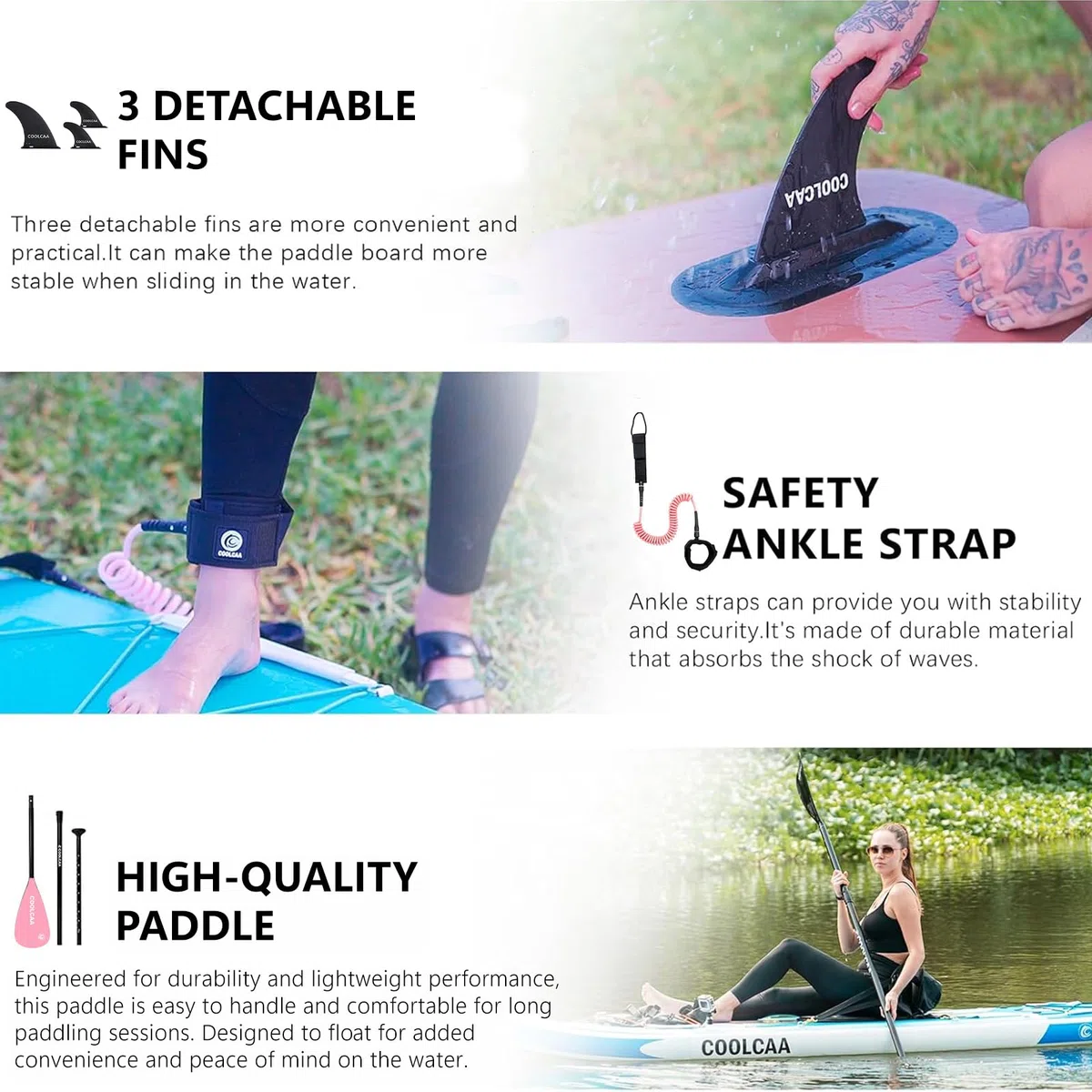COOLCAA 354cmx86cmx15cm Tavola SUP Gonfiabile con Accessori di alta Qualità, capacità di Carico di 210kg, Paddle Board per Adulti e Ragazzi di Tutti i Livelli