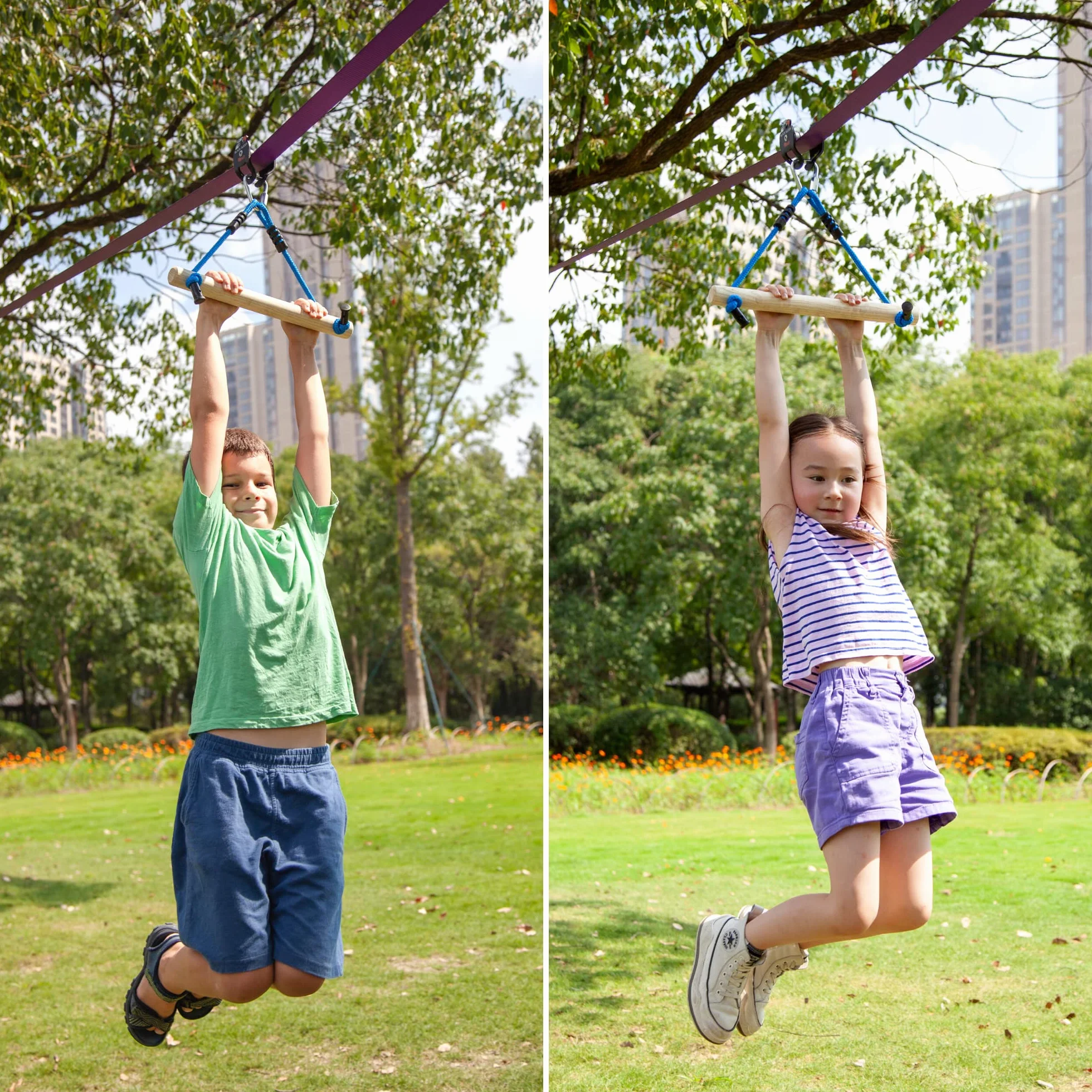 Kit Zipline Slider Pulley per Slacklines - Capacità di Carico 136,1 kg - Ninja Warrior Corsa ad Ostacoli per Bambini Con Monkey Bar - Backyard Fun