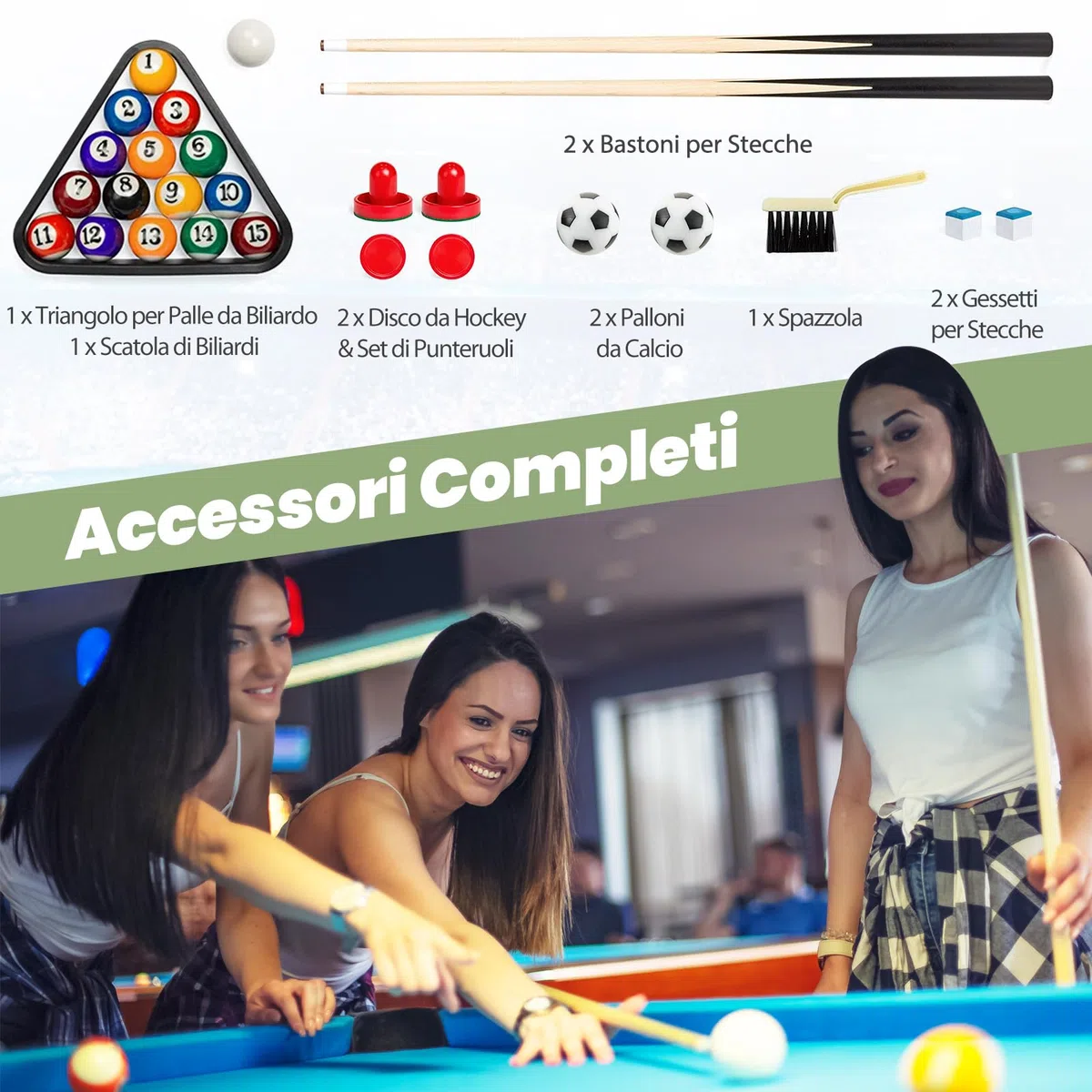 COSTWAY 3 in 1 Tavolo da Gioco Multifunzionale, Tavolo da Biliardino con Calcetto Biliardo Hockey Scorrevole, Maniglia in Gomma, Struttura Stabile, per Casa Sala Giochi, 122x58x83 cm