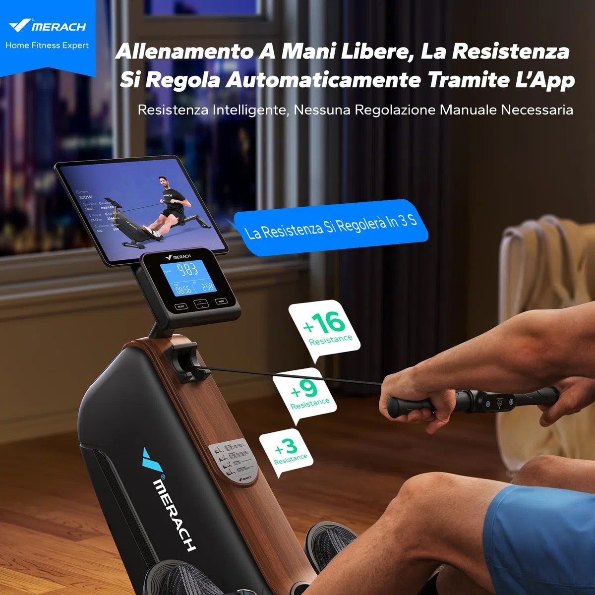 MERACH Vogatore per Casa, Vogatori Magnetici Silenziosi, Binari Migliorati ed Espansi da 130 cm per Movimenti più Liberi, Dotato di APP Esclusiva
