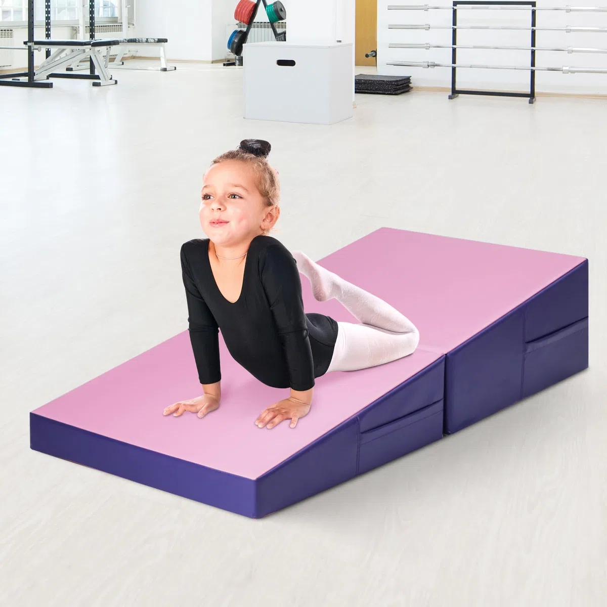 COSTWAY Materassino Ginnastica Inclinato, Tappetino Inclinato a Forma di Cuneo con Maniglia, Tappetino Ginnastica Pieghevole per Allenamenti a Casa Aerobica Fitness Palestra