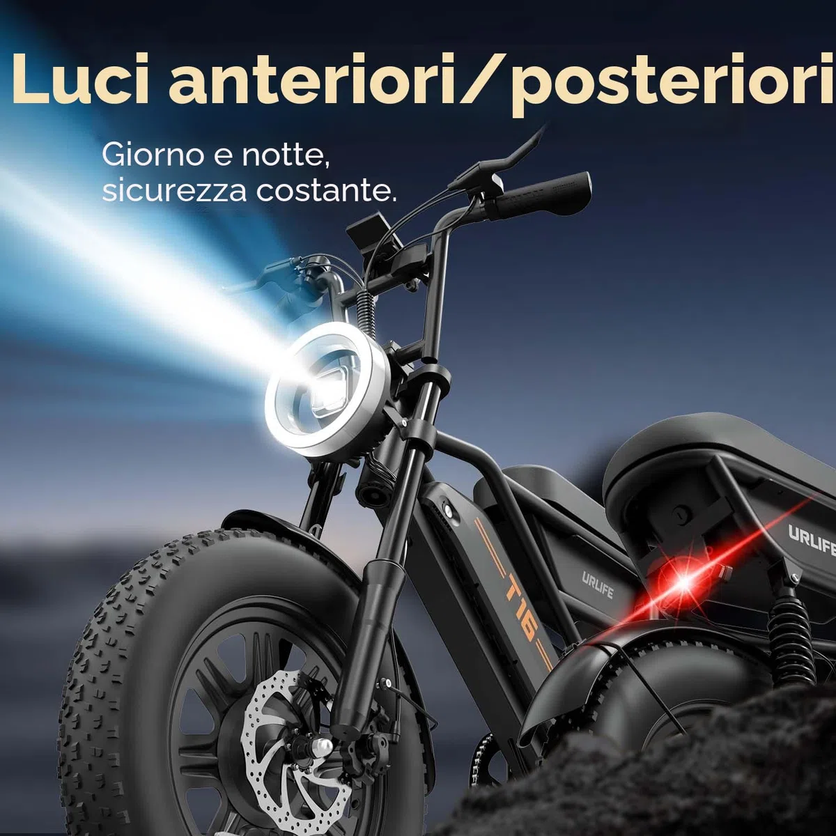 URLIFE Bicicletta Elettrica 16" x 3.0, Batteria Rimovibile da 48V 13Ah, Motore Brushless da 250W, Autonomia di 100km, Bici Elettrica con Doppia Sospensione, Scatola di Immagazzinaggio Ebike per Adulti