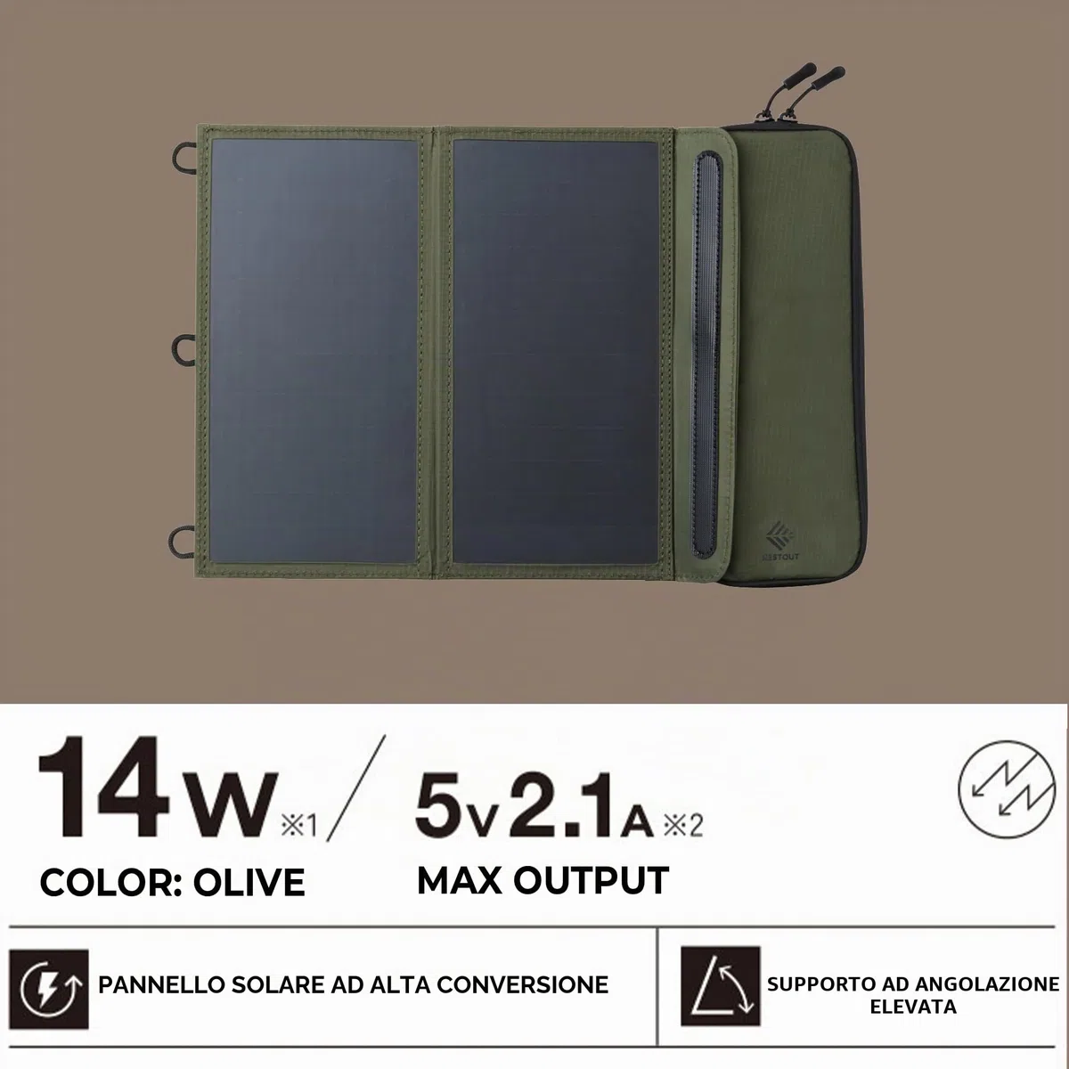 ELECOM NESTOUT - Pannello solare portatile, doppia porta USB-A, caricabatterie per la generazione di energia da 28 W, per telefono da campeggio, in nylon ripstop resistente all'acqua, pieghevole,