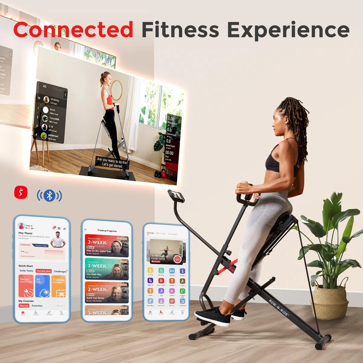 Sunny Health & Fitness Smart Upright Row-N-Ride con resistenza regolabile, attrezzatura pieghevole per esercizi domestici per braccia
