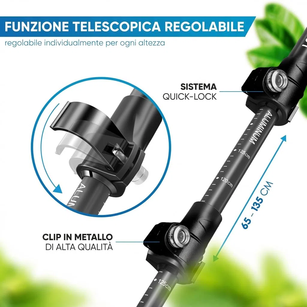NORDMUT® Bastoni da trekking telescopici di alta qualità, in alluminio e carbonio, per nordic walking, regolabili per uomo e donna, con set di gommini e manico in vero sughero