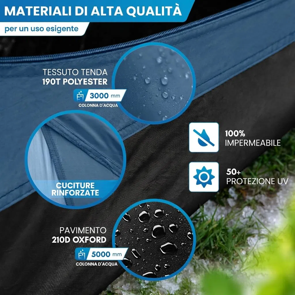 NORDMUT® Tenda Pop-Up 2-4 Persone – Montaggio Istantaneo, Impermeabile & Protezione UV – Tenda da Campeggio con Ottima Circolazione dell’Aria