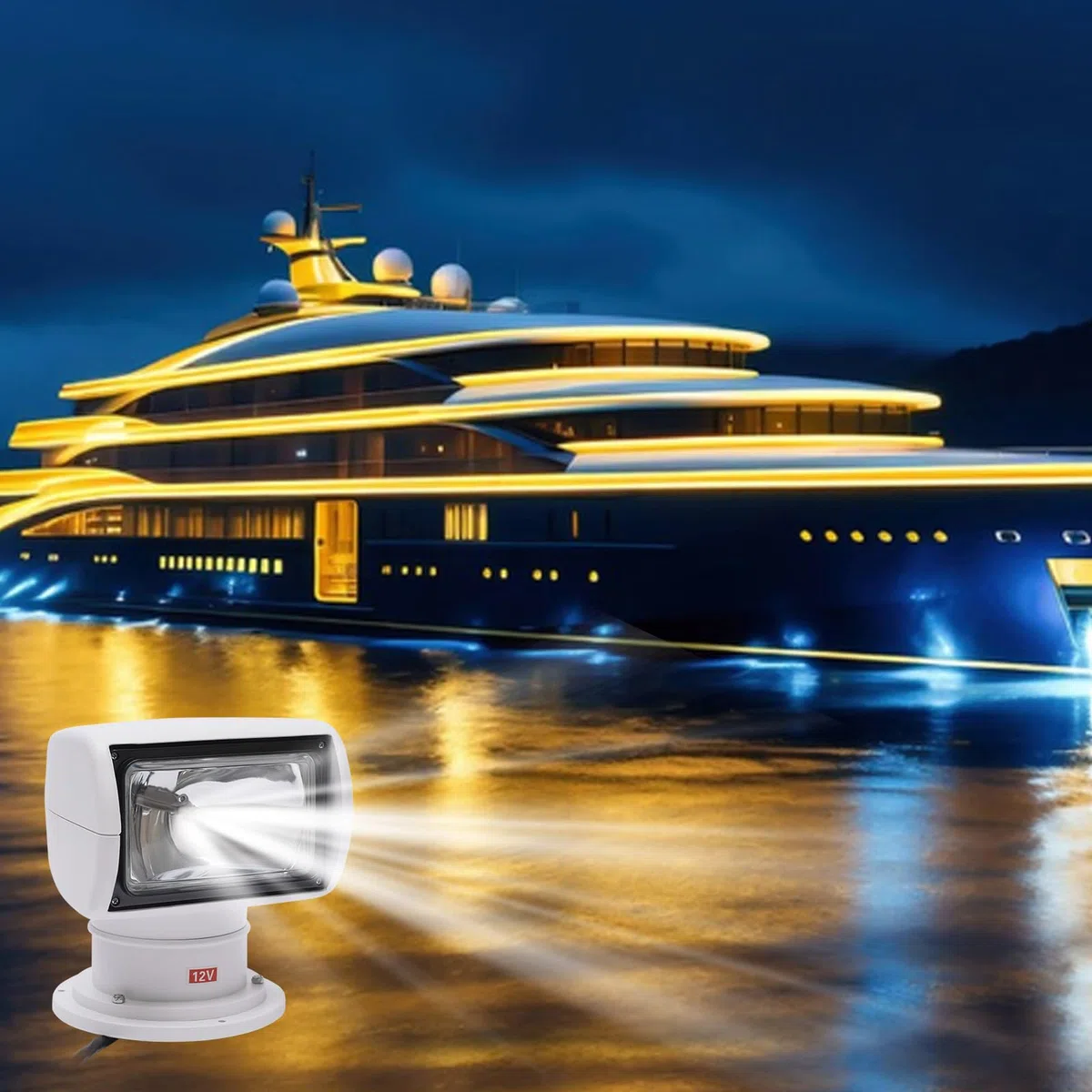 Faro per barca, girevole a 360 gradi, luce marina, 12 V, impermeabile, 100 W, barca da pescatore, barca, faro marino, telecomando, xeno, luce di ricerca per guardia costiera yacht