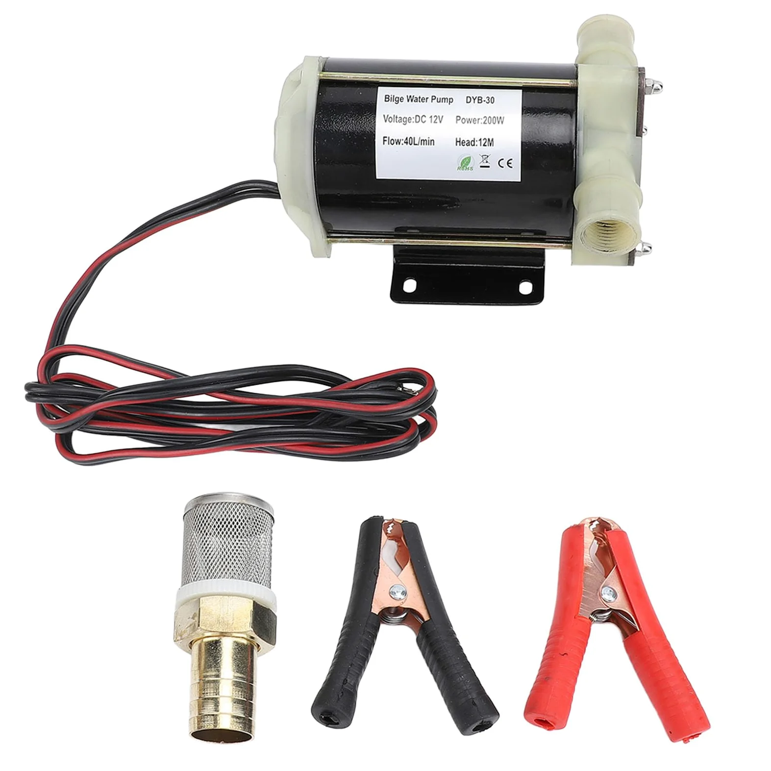 Pompa per acqua di sentina PolyGen 12 V 200 W con girante flessibile, pompa autoadescante eroga 40 l/min a 12 m di prevalenza per applicazioni con acqua dolce e salata