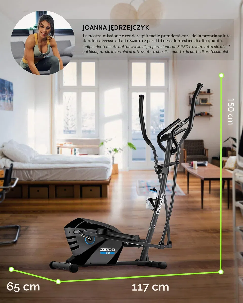 Zipro Crosstrainer Shox, Ellittico fino a 120 kg, Attrezzo cardio per la casa, Macchina da allenamento cardio, Ellittica, Cyclette, 8 livelli di resistenza