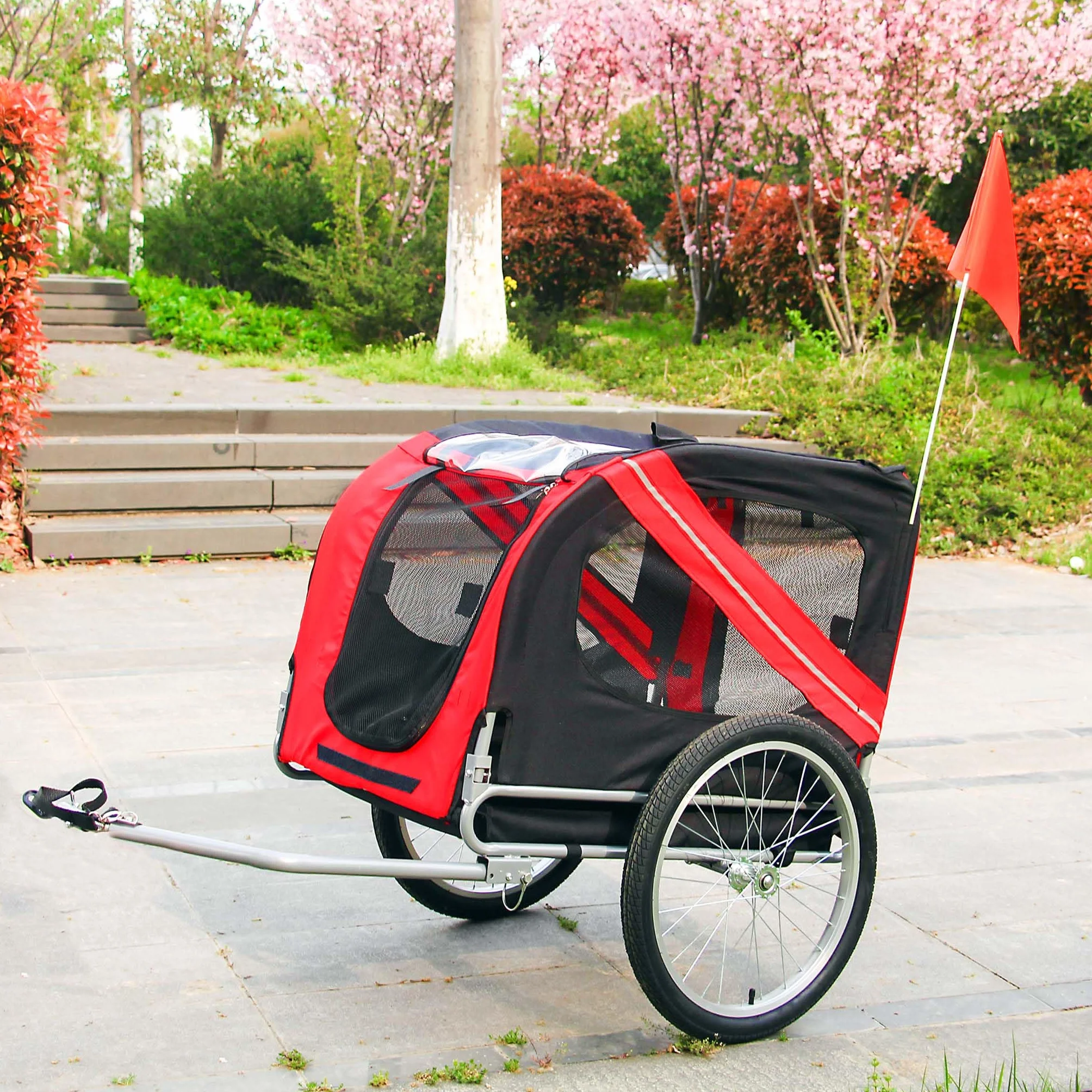 Wiltec Rimorchio per cani bici, con gancio girevole di sicurezza, zanzariera e copertura antipioggia