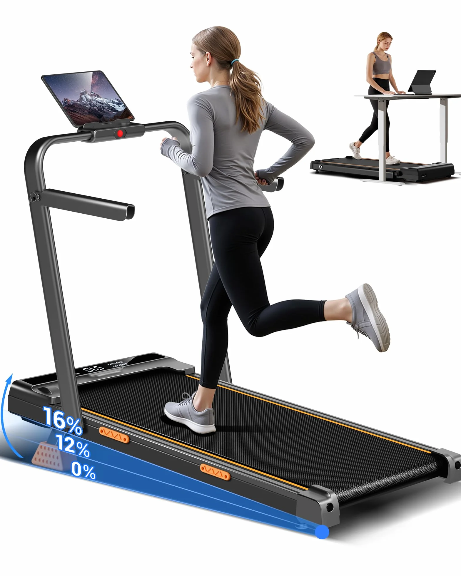 UMAY Tapis Roulant Elettrico Pieghevole con Inclinazione 10KM/H, 16% Tapis Roulant Salvaspazio Elettrico, Schermo LED, Telecomando, Tapirulan da Casa 3.0 CV, Mini Walking Pad, Carico Massima 136KG