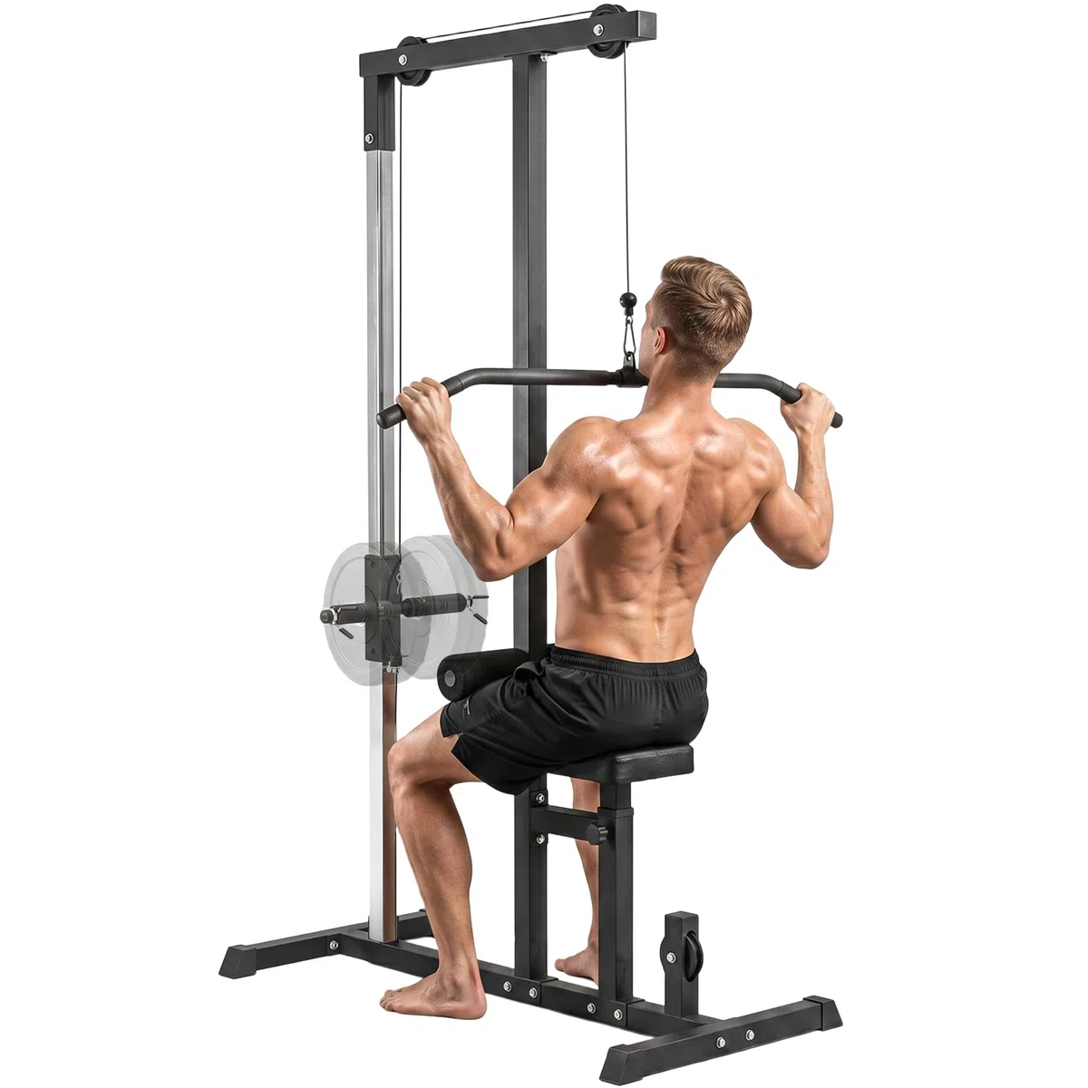 HOMCOM Stazione Fitness Pull Down, Power Tower Multifunzione per Palestra in Casa con Panca Regolabile a 3 Livelli, in Acciaio per Home Gym Casa, 107x120x190cm, Nero
