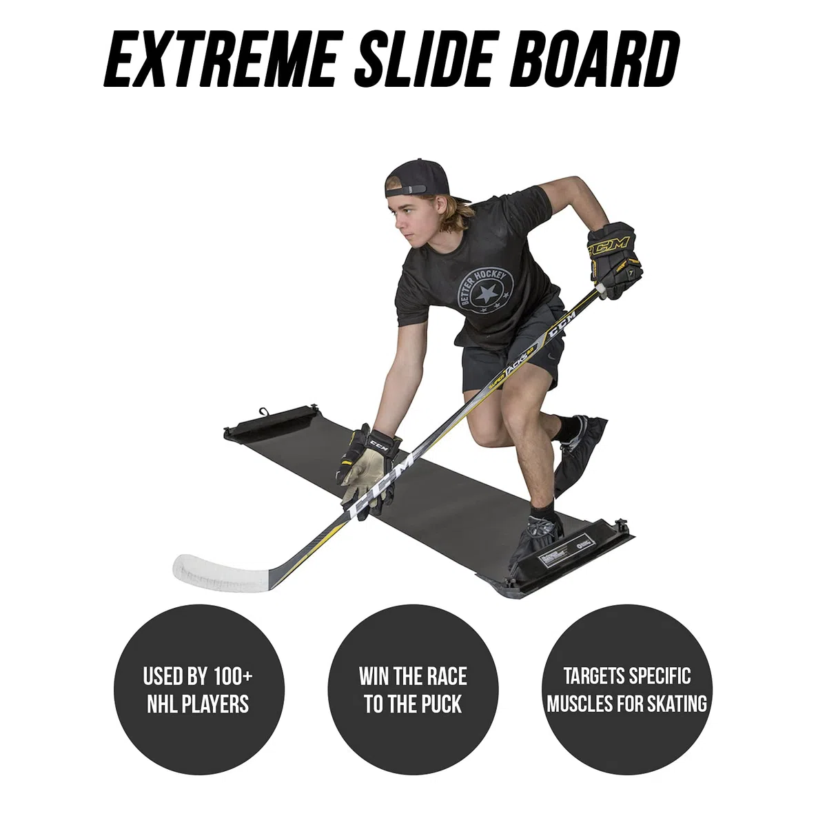 Better hockey Extreme hockey Slide Board | Dimensioni 243,8 x 55,9 cm | ti aiuta a Win the Race to the Puck | viene fornito con 3 paia di Slide Board Booties; piccolo, medio e grande | borsa per il