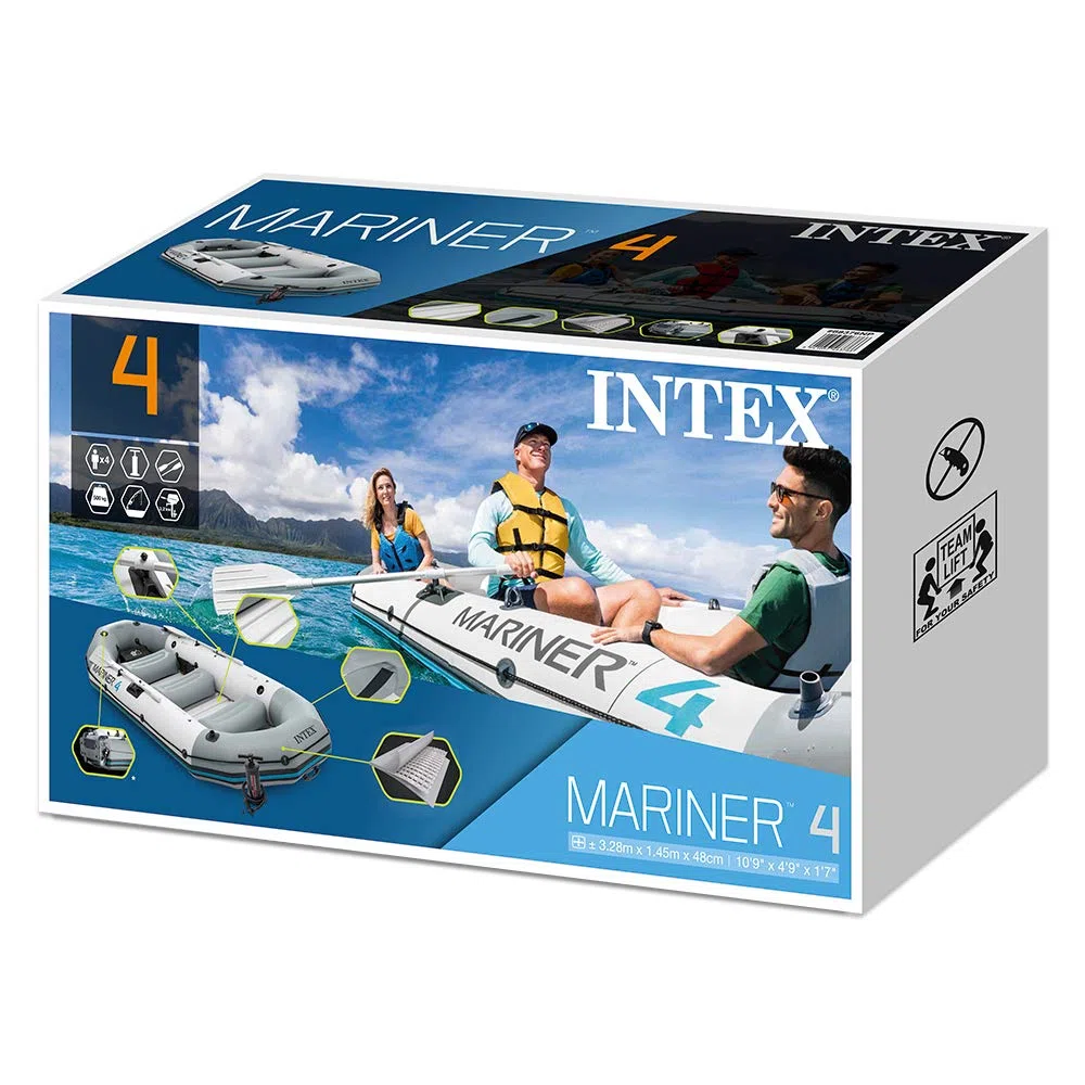 Intex 68376, Set Canotto Mariner Gonfiabile con Remi, Blu/Grigio, 4 Persone