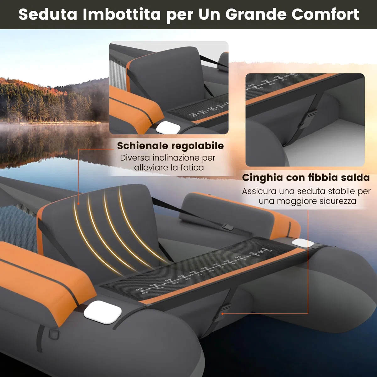 COSTWAY Gommone Gonfiabile da Pesca, Belly Boat con Statori per Amo Pesca, 2 Pinne, Pagaia in Alluminio, Pompa, Spallacci e Kit di Riparazione, Portata 160 kg