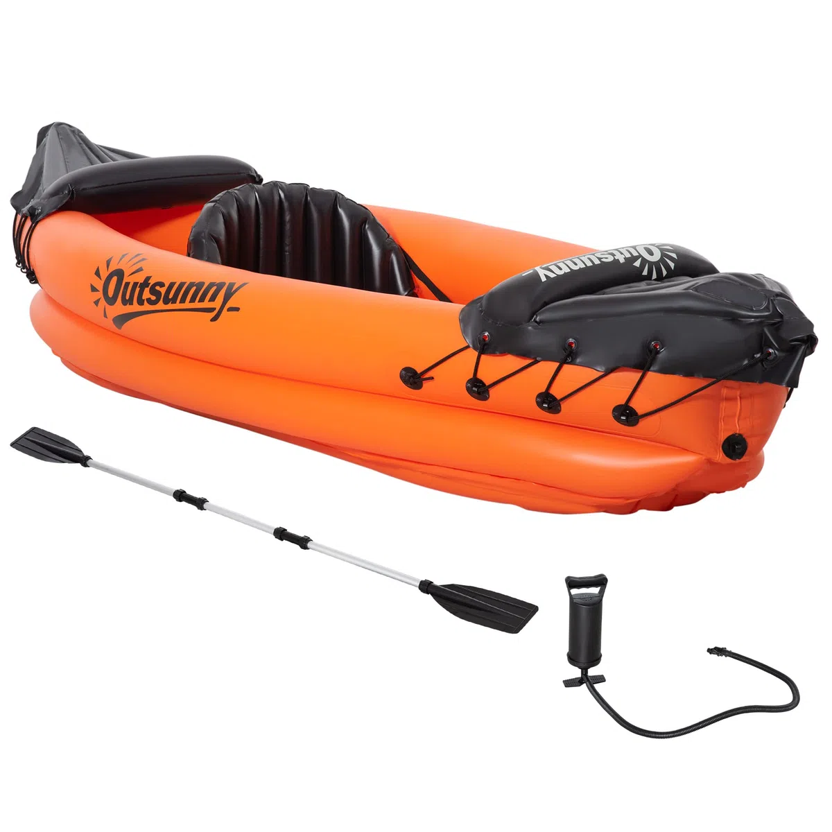 Outsunny Canoa Gonfiabile 1 Posto Kayak con Remo in Alluminio, Kit Riparazione e Pompa per Gonfiaggio, Arancione